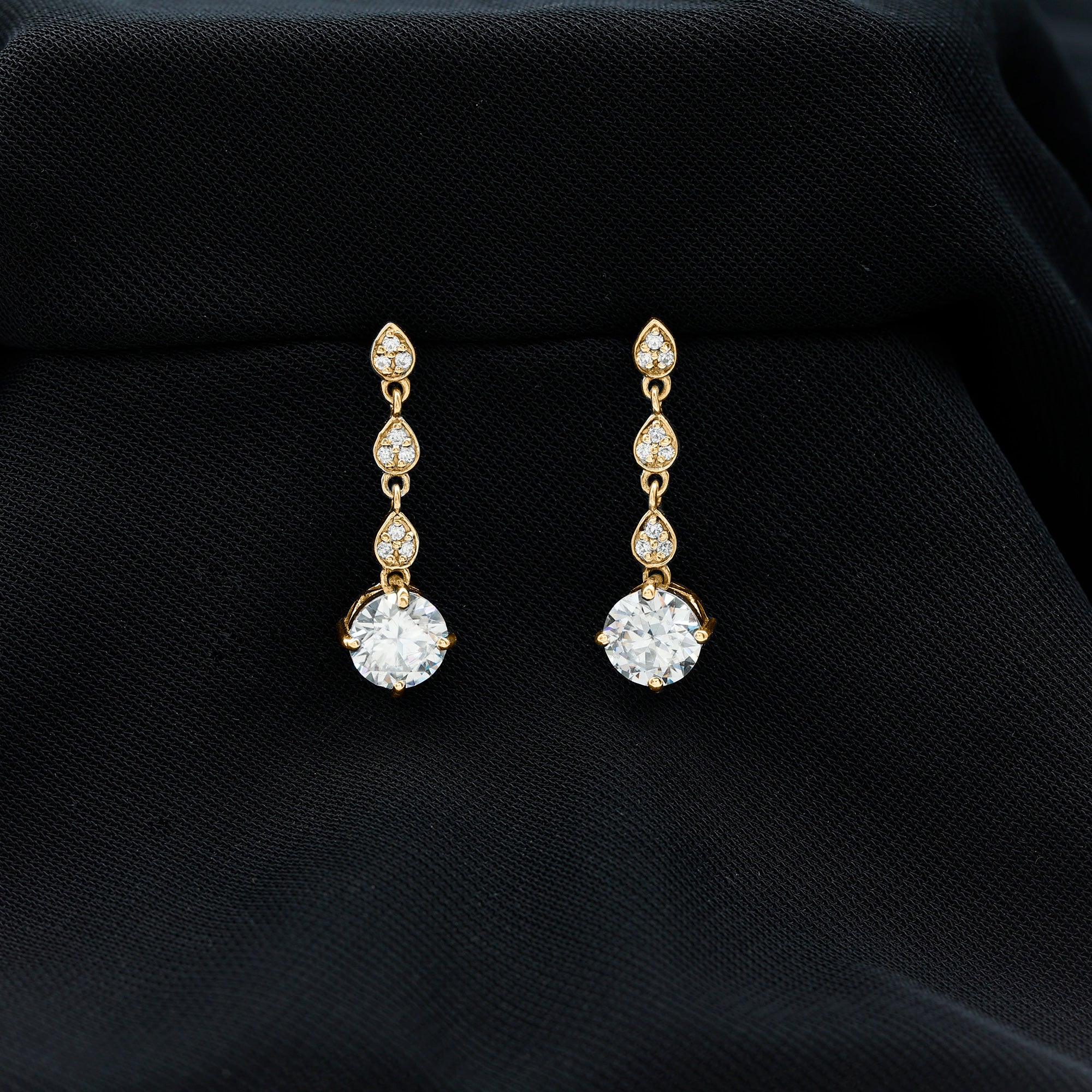 Certified Lab 7 MM Round Diamond Dangle Chain Earrings Lab - ( EF-VS ) - Rosec Jewels