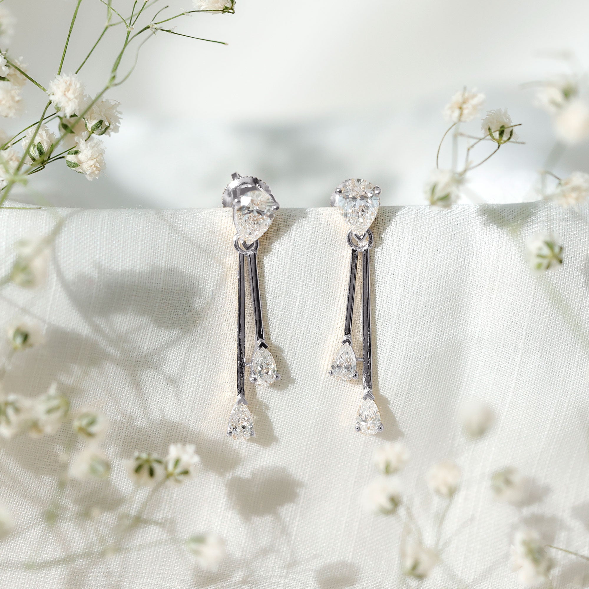 Certified Lab Grown Diamond Teardrop Dangle Earrings Lab - ( EF-VS ) - Rosec Jewels