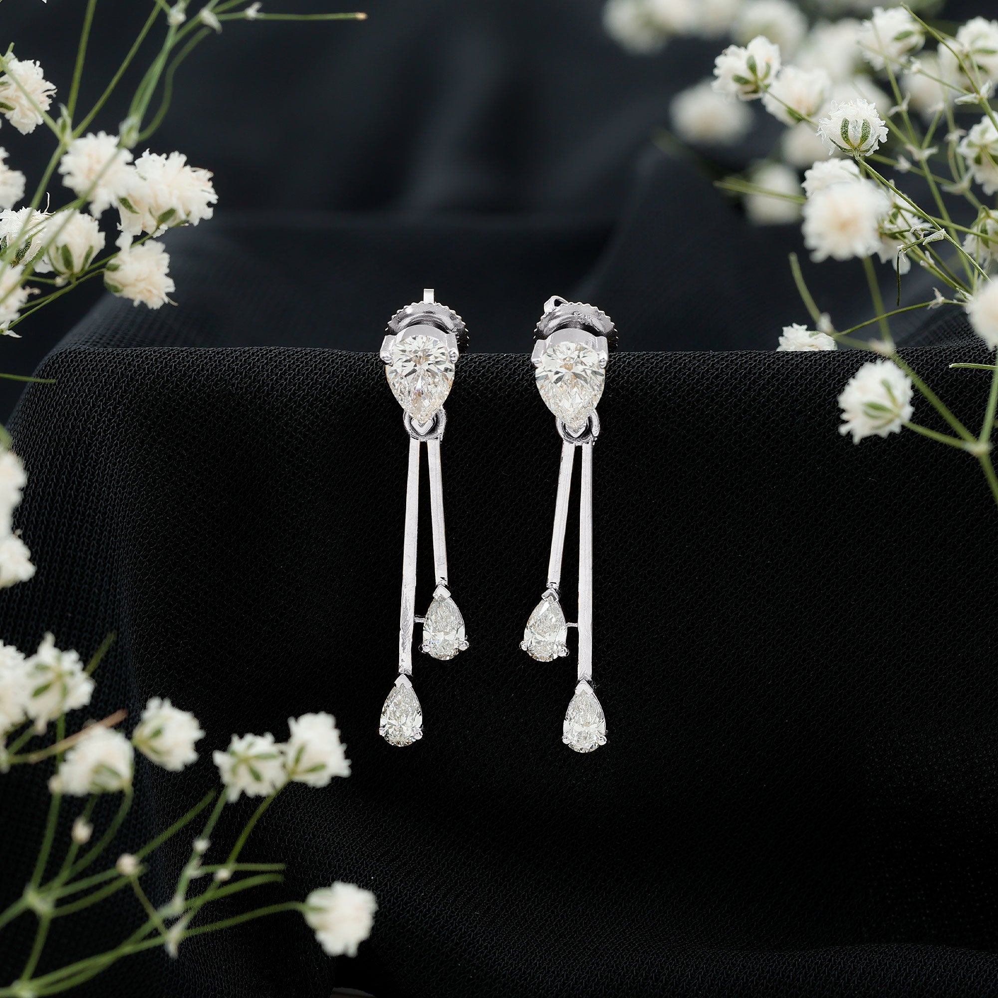 Certified Lab Grown Diamond Teardrop Dangle Earrings Lab - ( EF-VS ) - Rosec Jewels