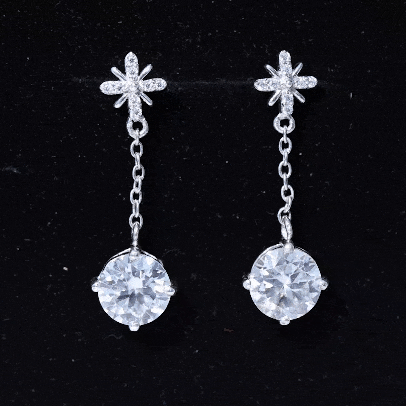 Certified 8 MM Round Lab Grown Diamond Flower Dangle Earrings Lab - ( EF-VS ) - Rosec Jewels