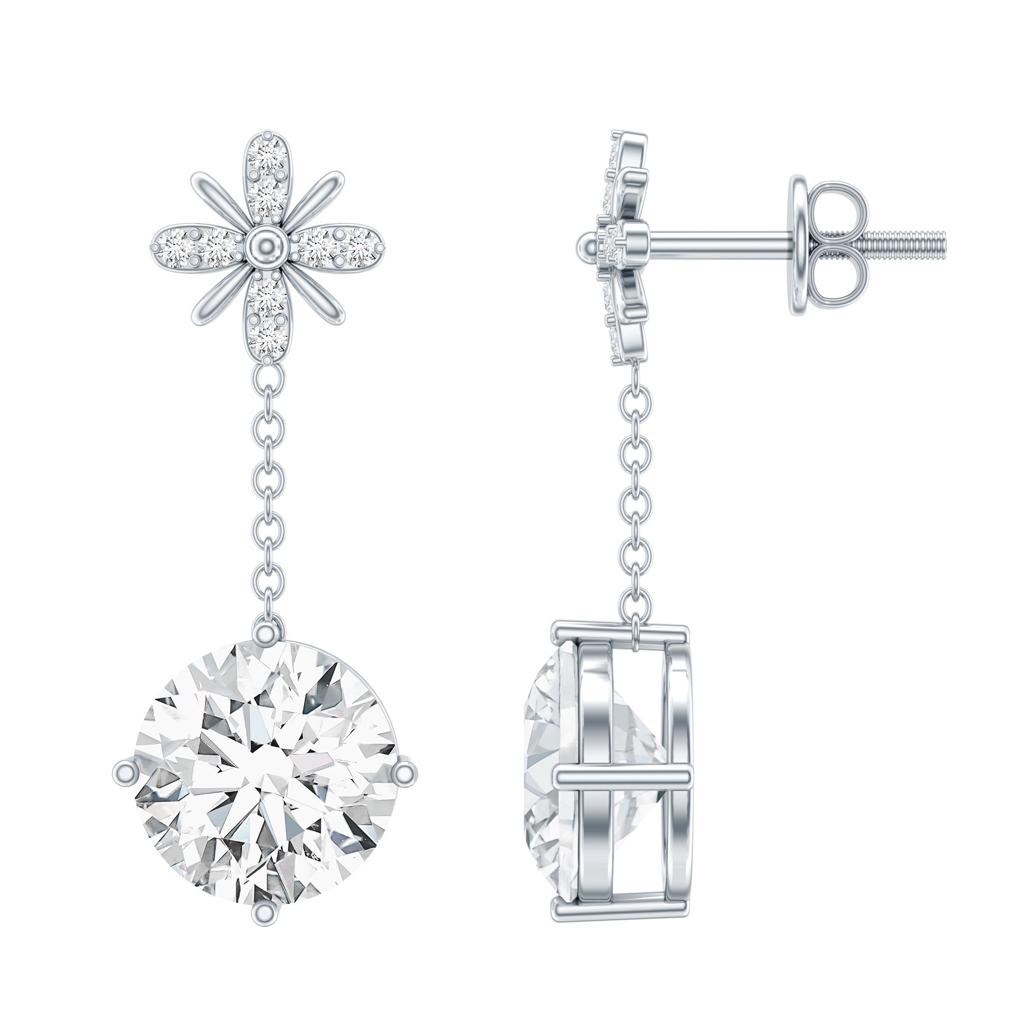 Certified 8 MM Round Lab Grown Diamond Flower Dangle Earrings Lab - ( EF-VS ) - Rosec Jewels