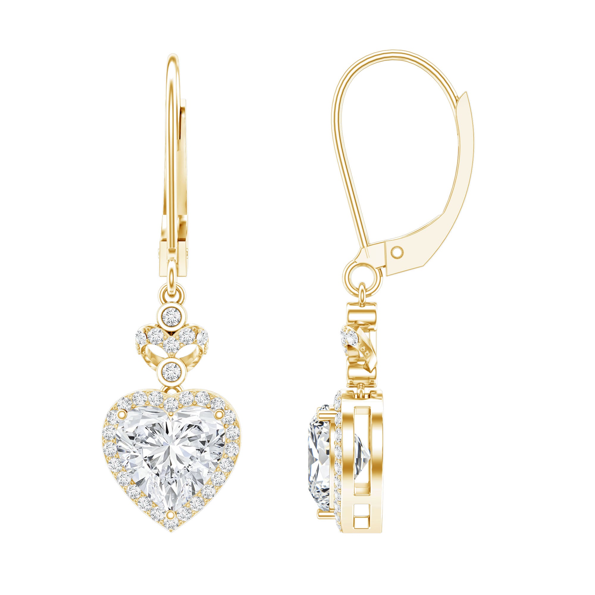 Certified 7MM Lab Grown Diamond Heart Drop Earrings Lab - ( EF-VS ) - Rosec Jewels