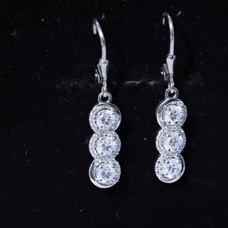 Certified Lab Grown Diamond 3 Stone Dangle Earrings Lab - ( EF-VS ) - Rosec Jewels