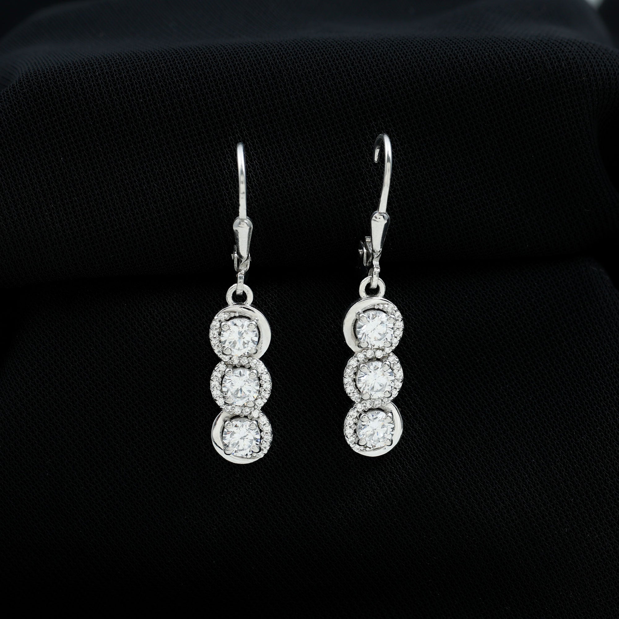 Certified Lab Grown Diamond 3 Stone Dangle Earrings Lab - ( EF-VS ) - Rosec Jewels