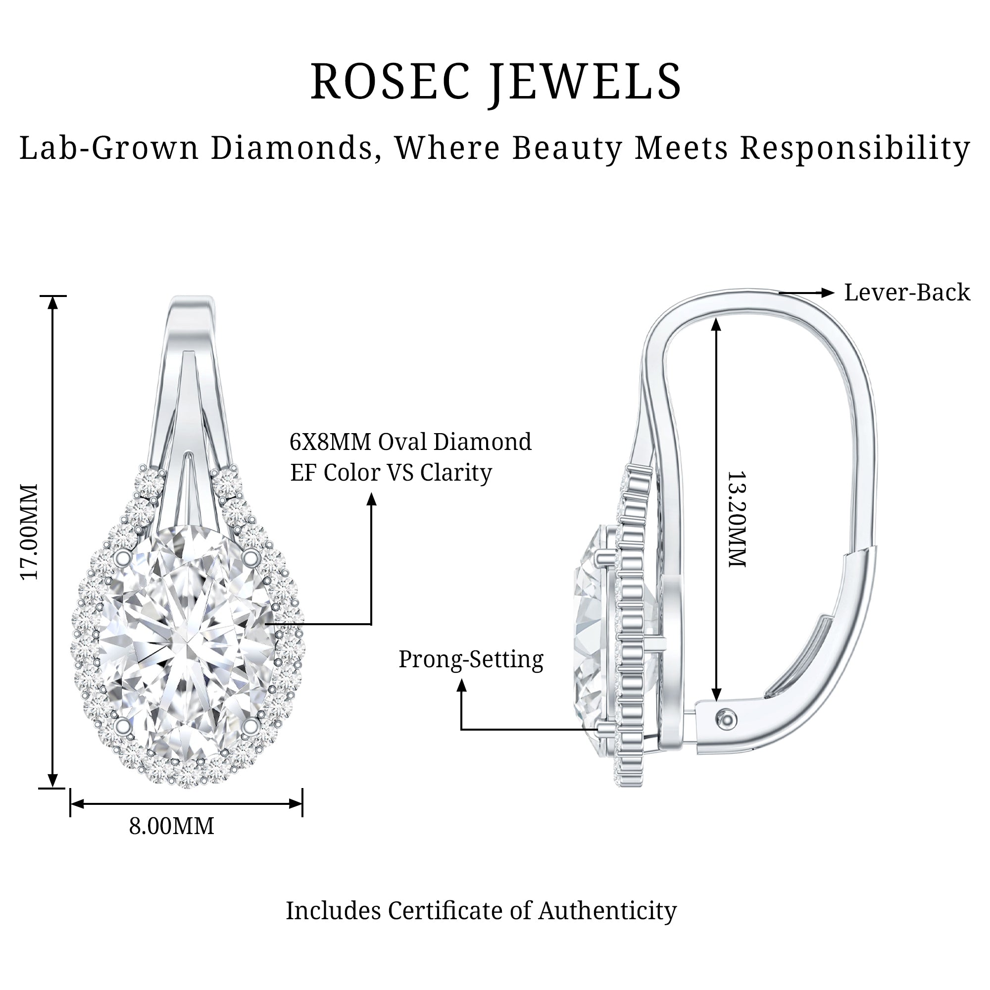 Certified 2 Carat Lab Grown Diamond Halo Designer Earrings Lab - ( EF-VS ) - Rosec Jewels