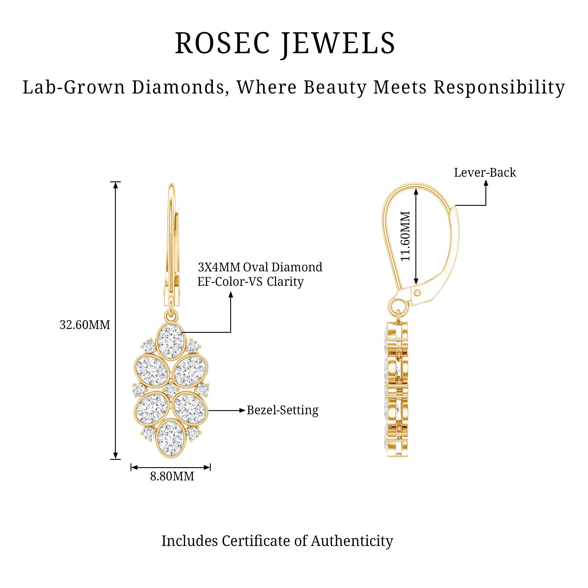 Certified Lab Grown Diamond Designer Drop Earrings Lab - ( EF-VS ) - Rosec Jewels