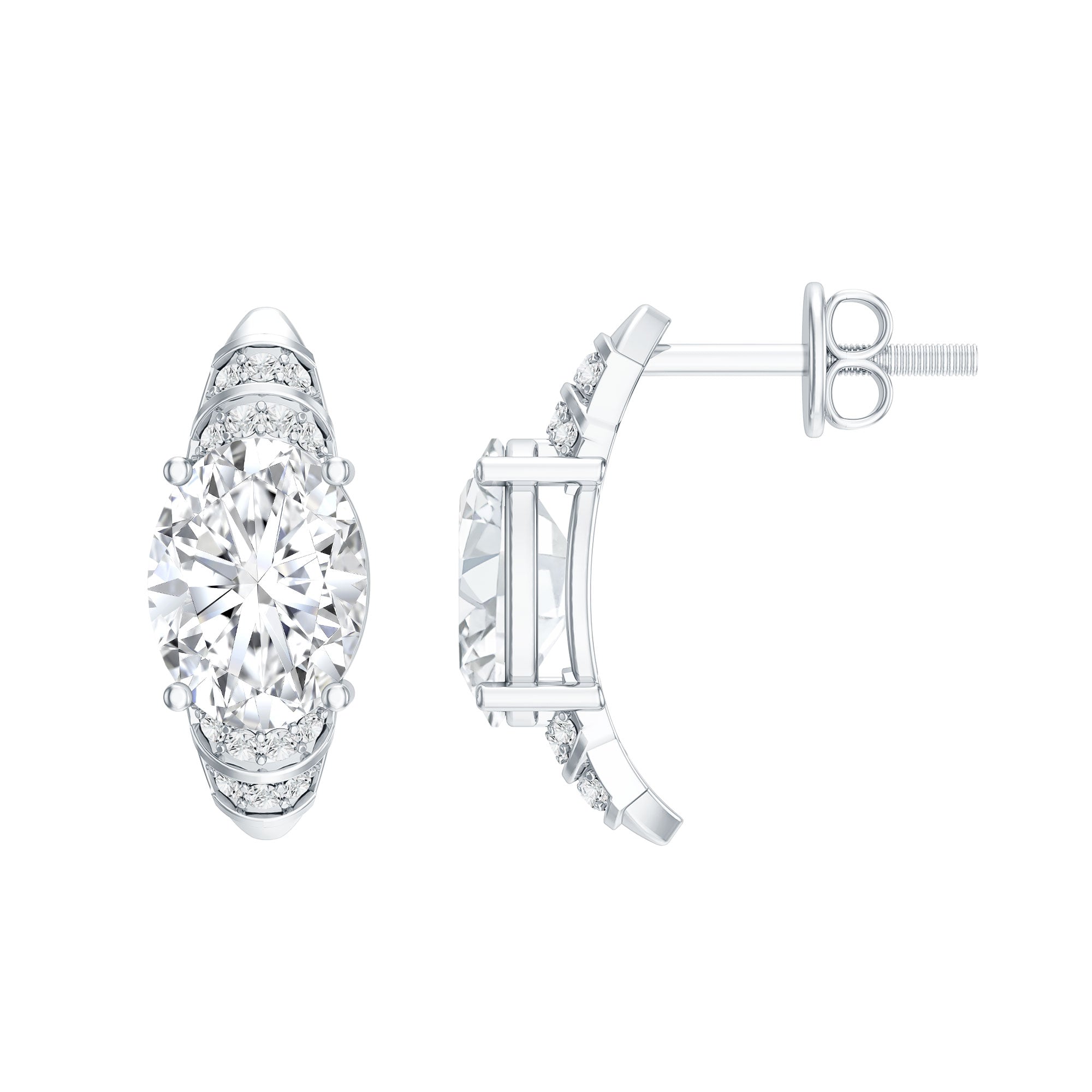 2 Carat Oval Lab Grown Diamond Vintage Style Stud Earrings