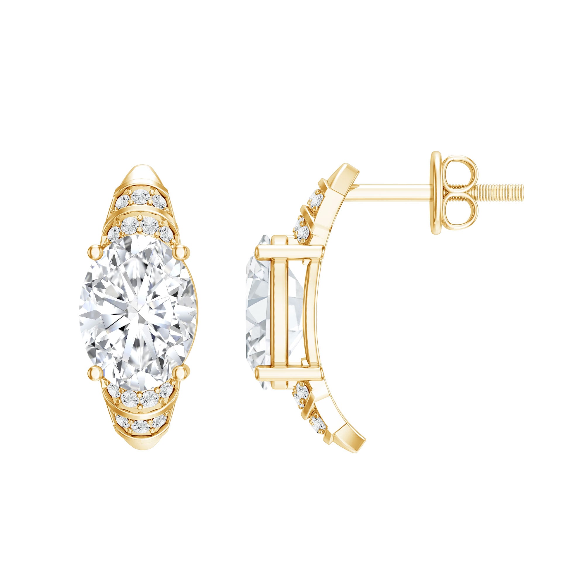 2 Carat Oval Lab Grown Diamond Vintage Style Stud Earrings Lab - ( EF-VS ) - Rosec Jewels