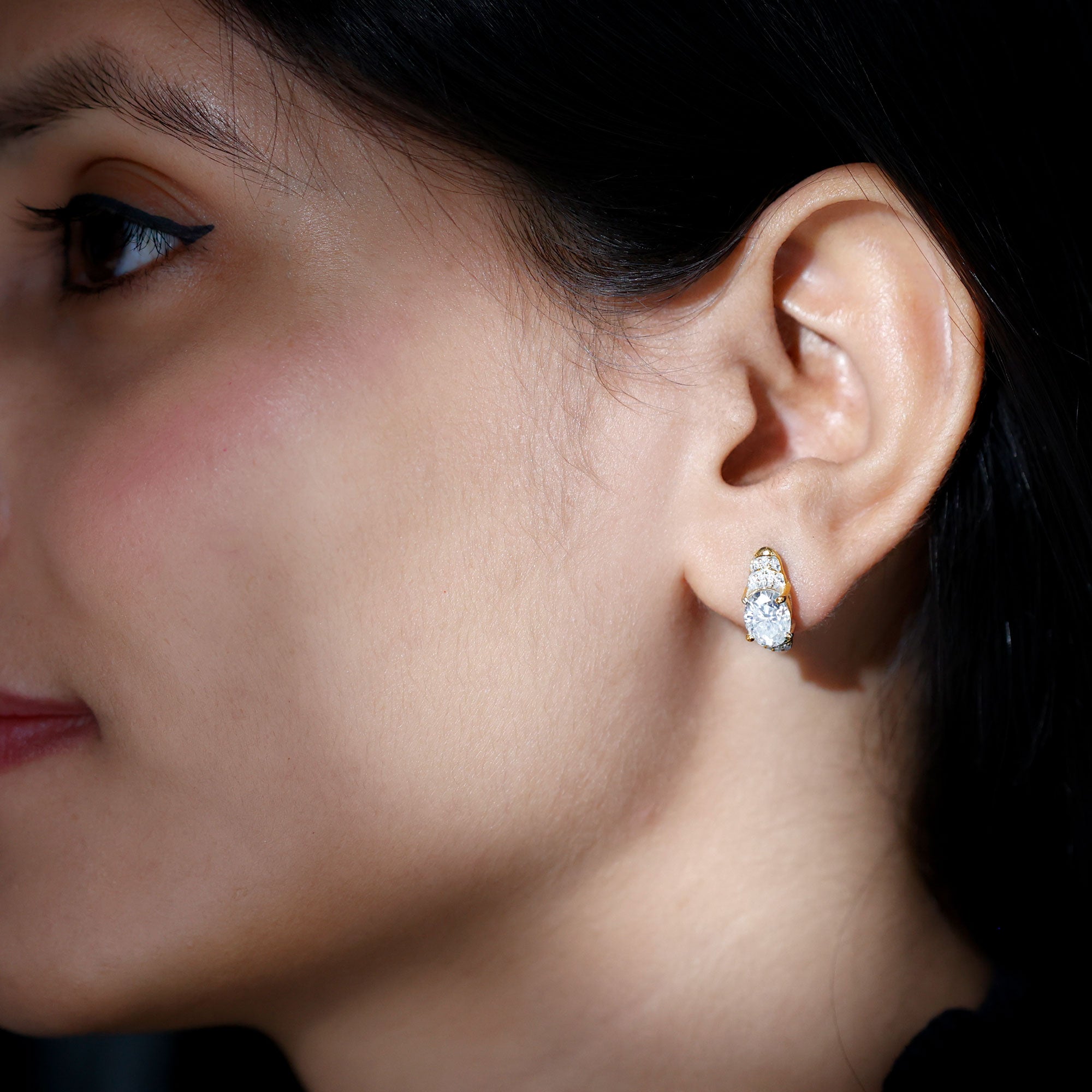 2 Carat Oval Lab Grown Diamond Vintage Style Stud Earrings Lab - ( EF-VS ) - Rosec Jewels