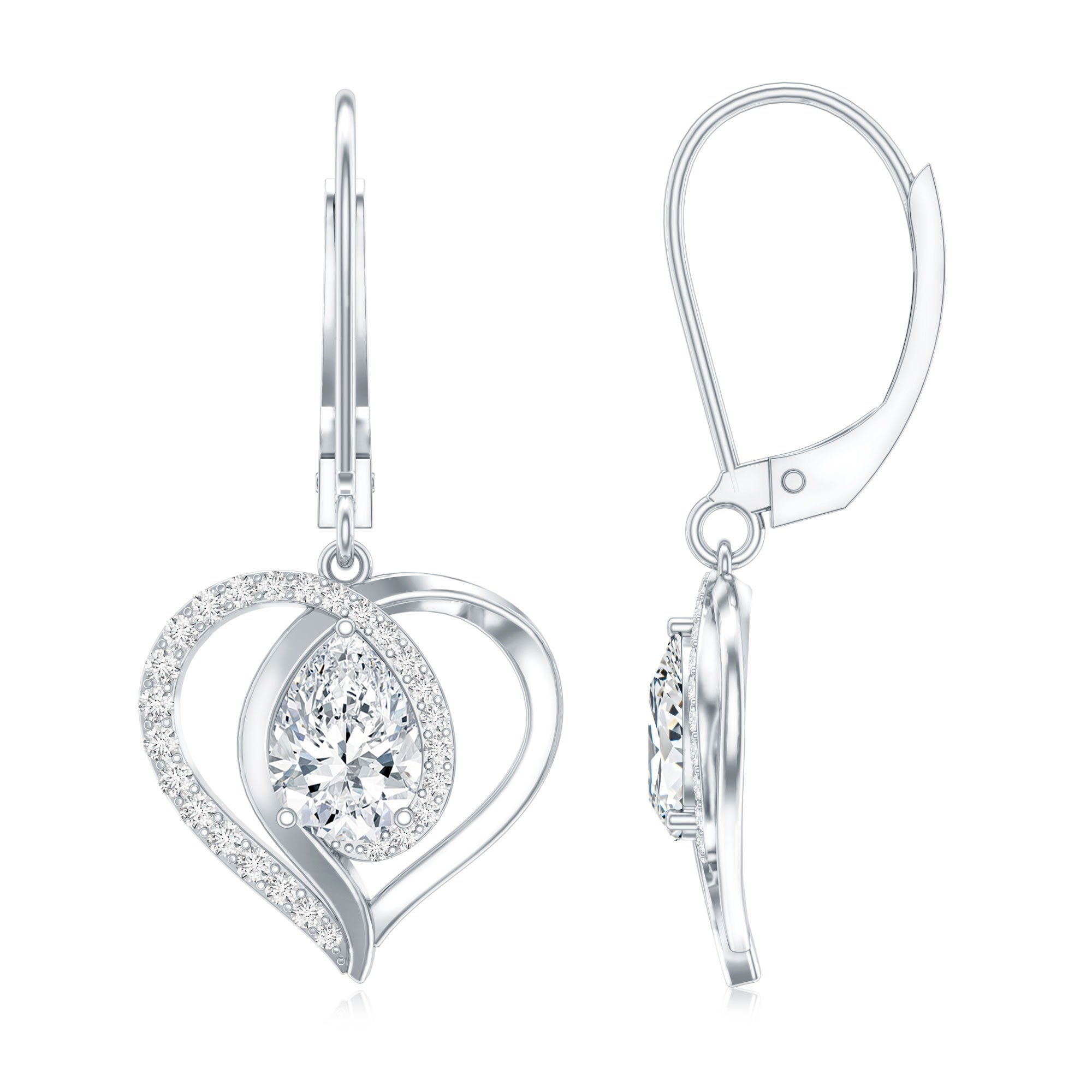 Certified 5X7MM Pear Lab Grown Diamond Heart Drop Earrings Lab - ( EF-VS ) - Rosec Jewels