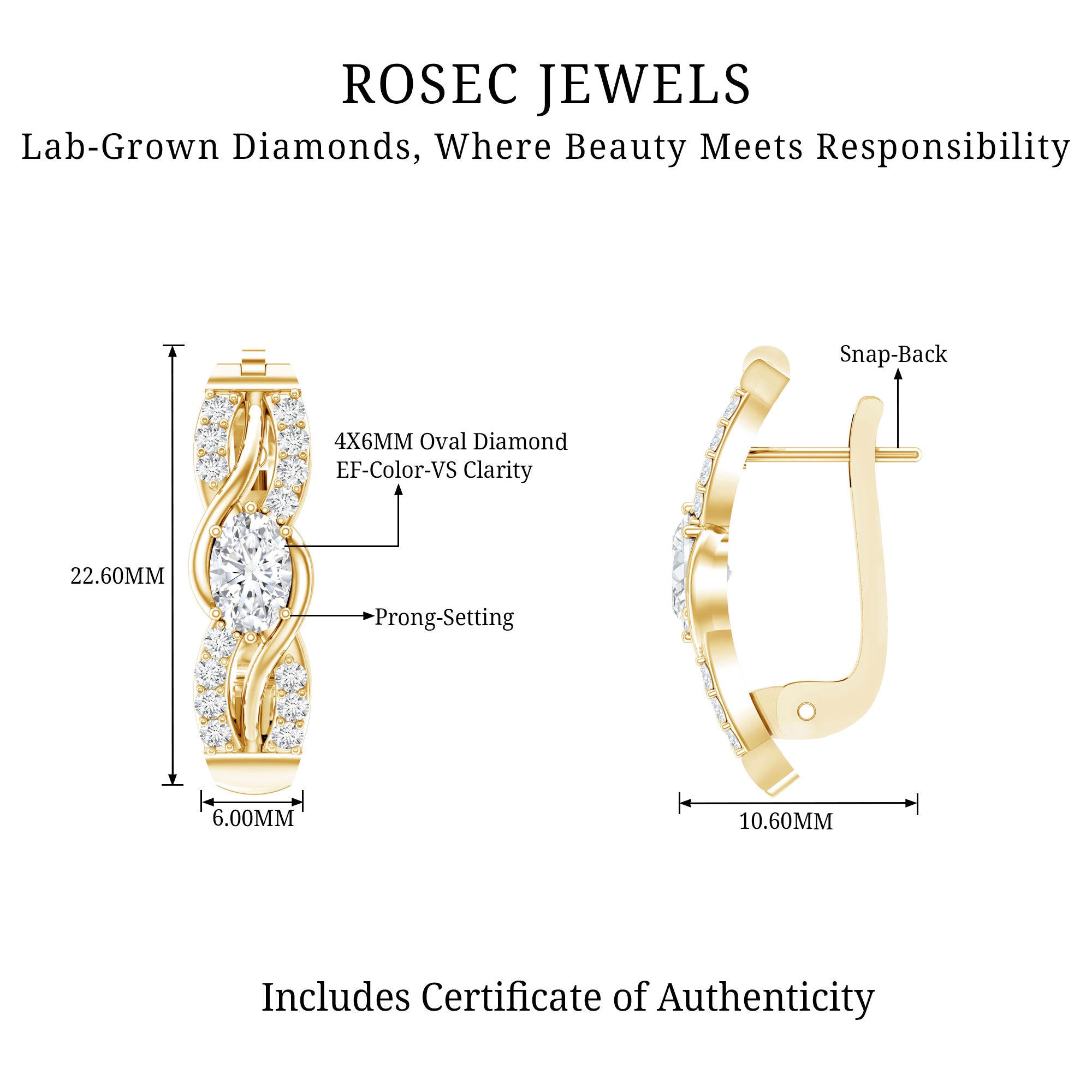 Certified Lab 4X6 mm Oval Diamond Infinity Earrings Lab - ( EF-VS ) - Rosec Jewels