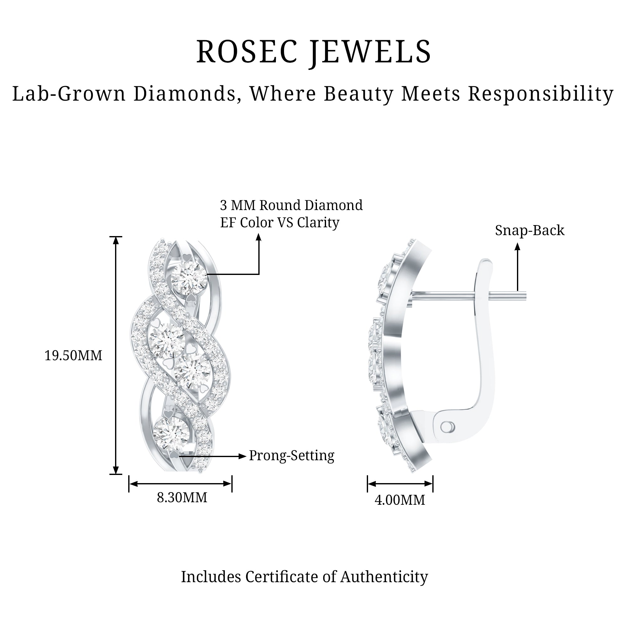 Lab Grown Diamond Infinity Earrings For Women Lab - ( EF-VS ) - Rosec Jewels