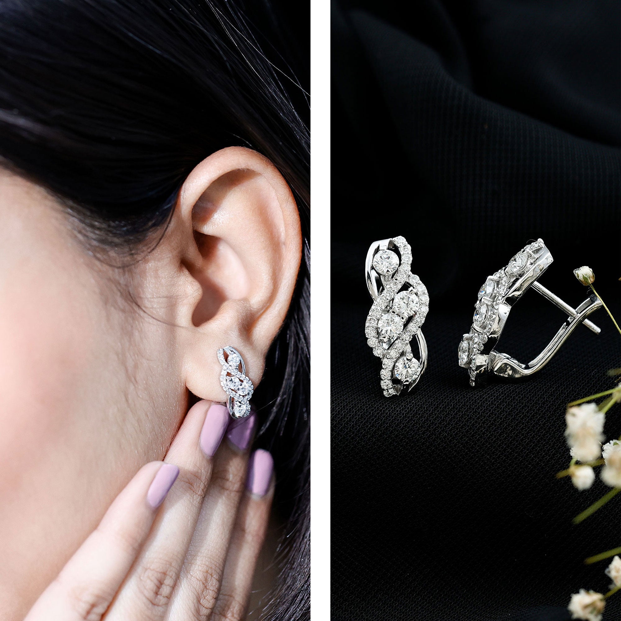 Lab Grown Diamond Infinity Earrings For Women Lab - ( EF-VS ) - Rosec Jewels
