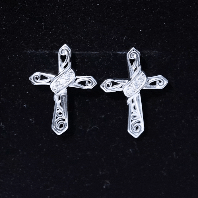 Certified Lab Grown Diamond Cross Art Deco Stud Earrings Lab - ( EF-VS ) - Rosec Jewels