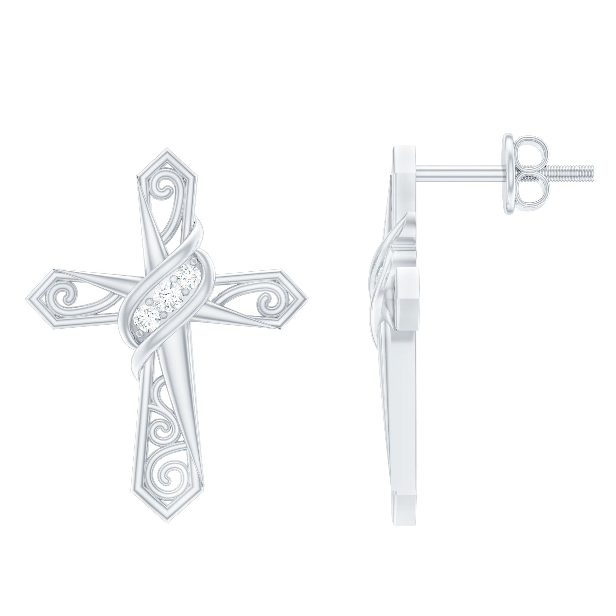 Certified Lab Grown Diamond Cross Art Deco Stud Earrings