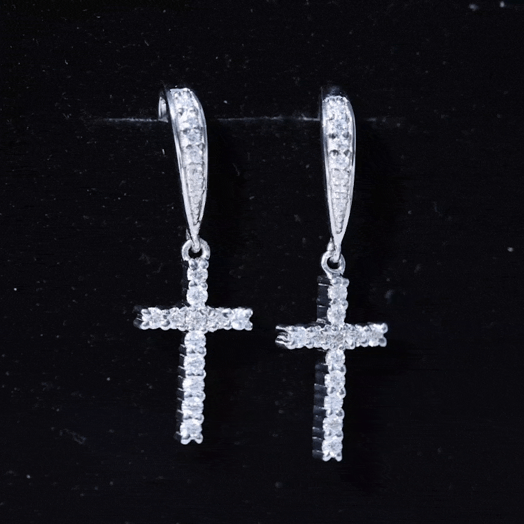 Certified Lab Grown Diamond Cross Fish Hook Earrings Lab - ( EF-VS ) - Rosec Jewels