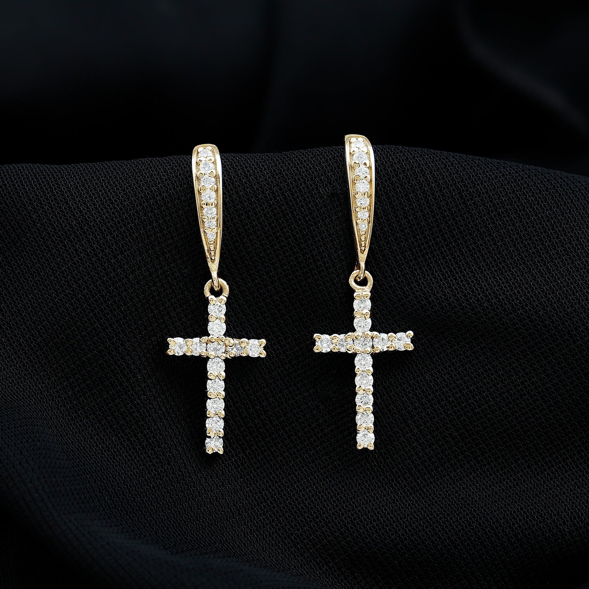 Certified Lab Grown Diamond Cross Fish Hook Earrings Lab - ( EF-VS ) - Rosec Jewels