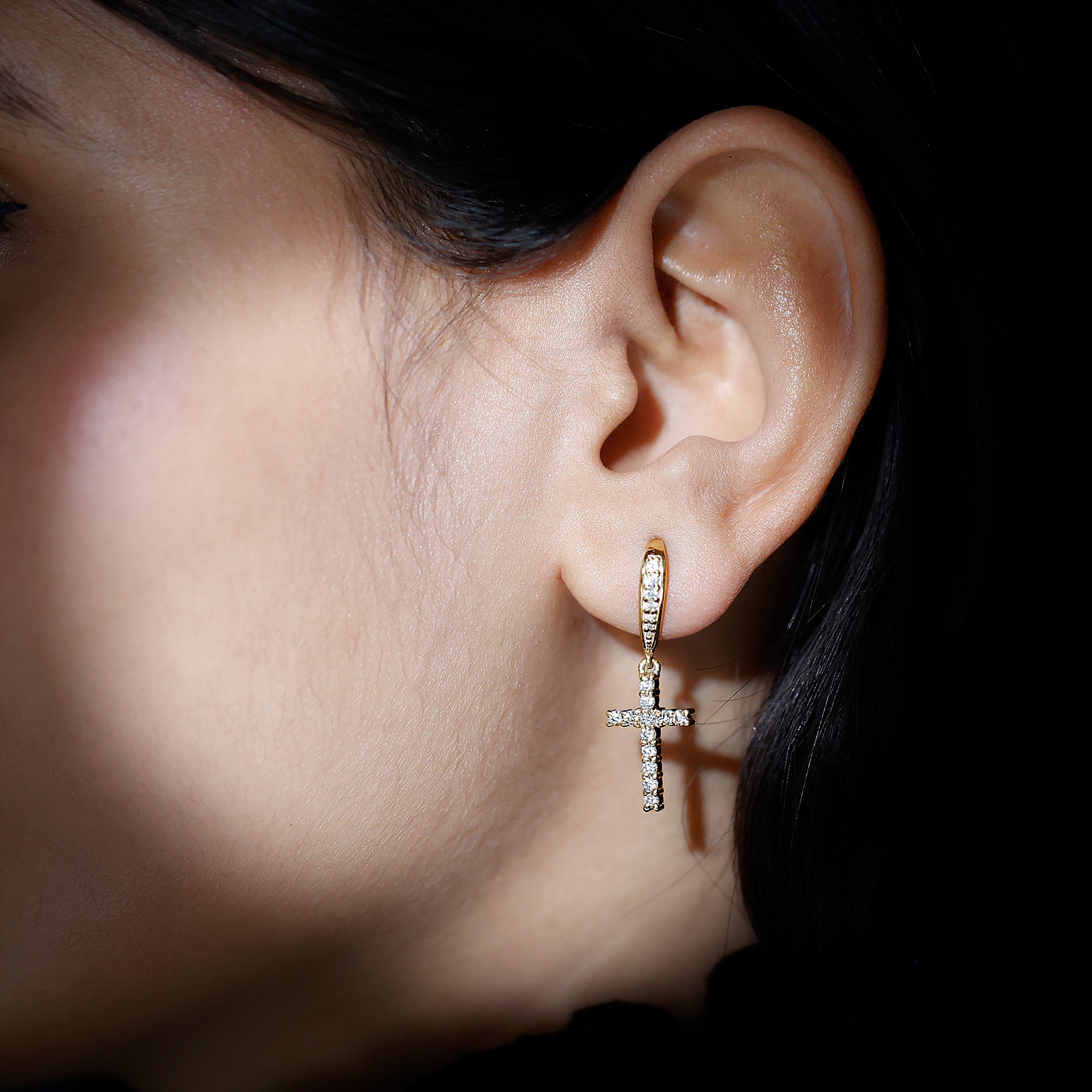 Certified Lab Grown Diamond Cross Fish Hook Earrings Lab - ( EF-VS ) - Rosec Jewels