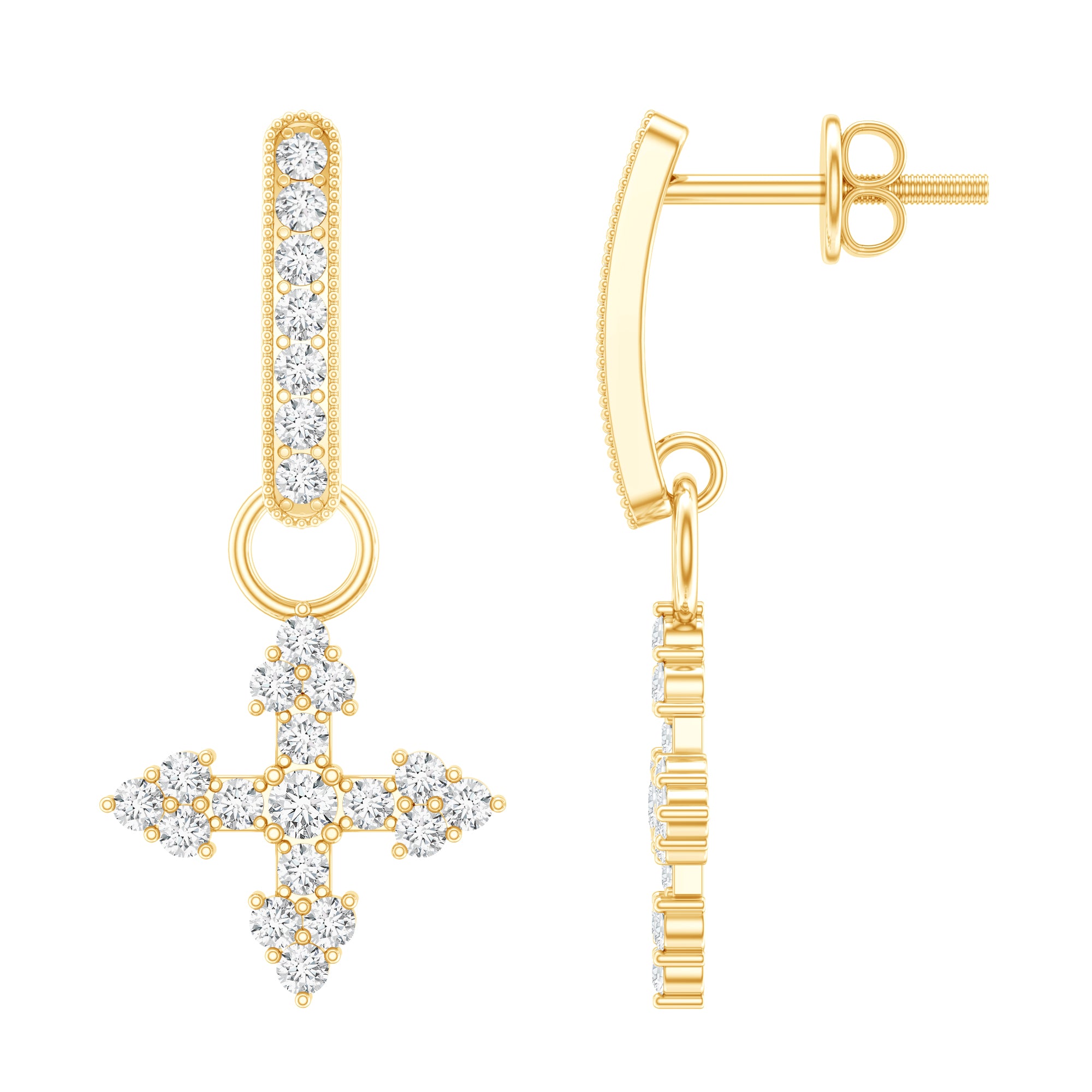 Certified Lab Grown Diamond Cross Drop Earrings For Her Lab - ( EF-VS ) - Rosec Jewels