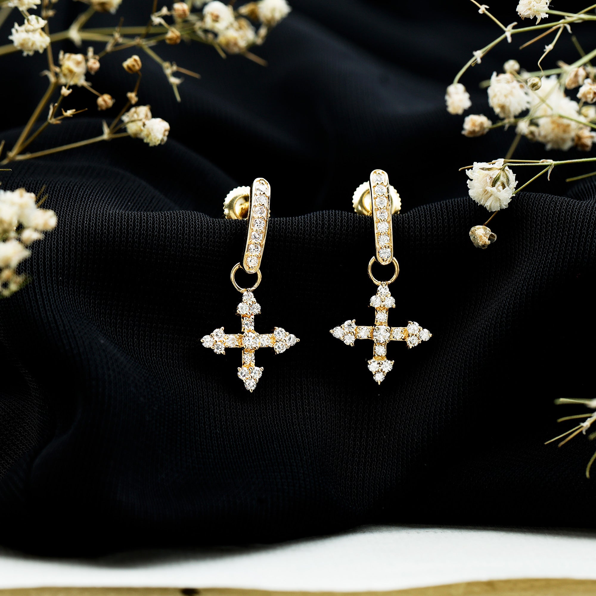Certified Lab Grown Diamond Cross Drop Earrings For Her Lab - ( EF-VS ) - Rosec Jewels