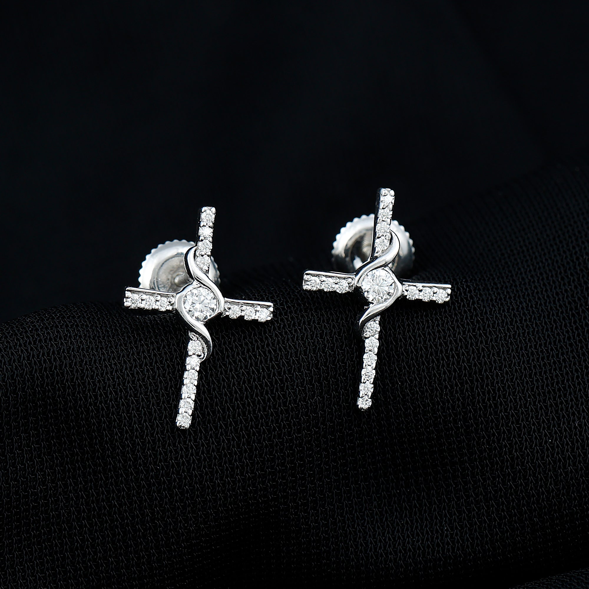 Certified Lab Grown Diamond Religious Cross Earrings Lab - ( EF-VS ) - Rosec Jewels