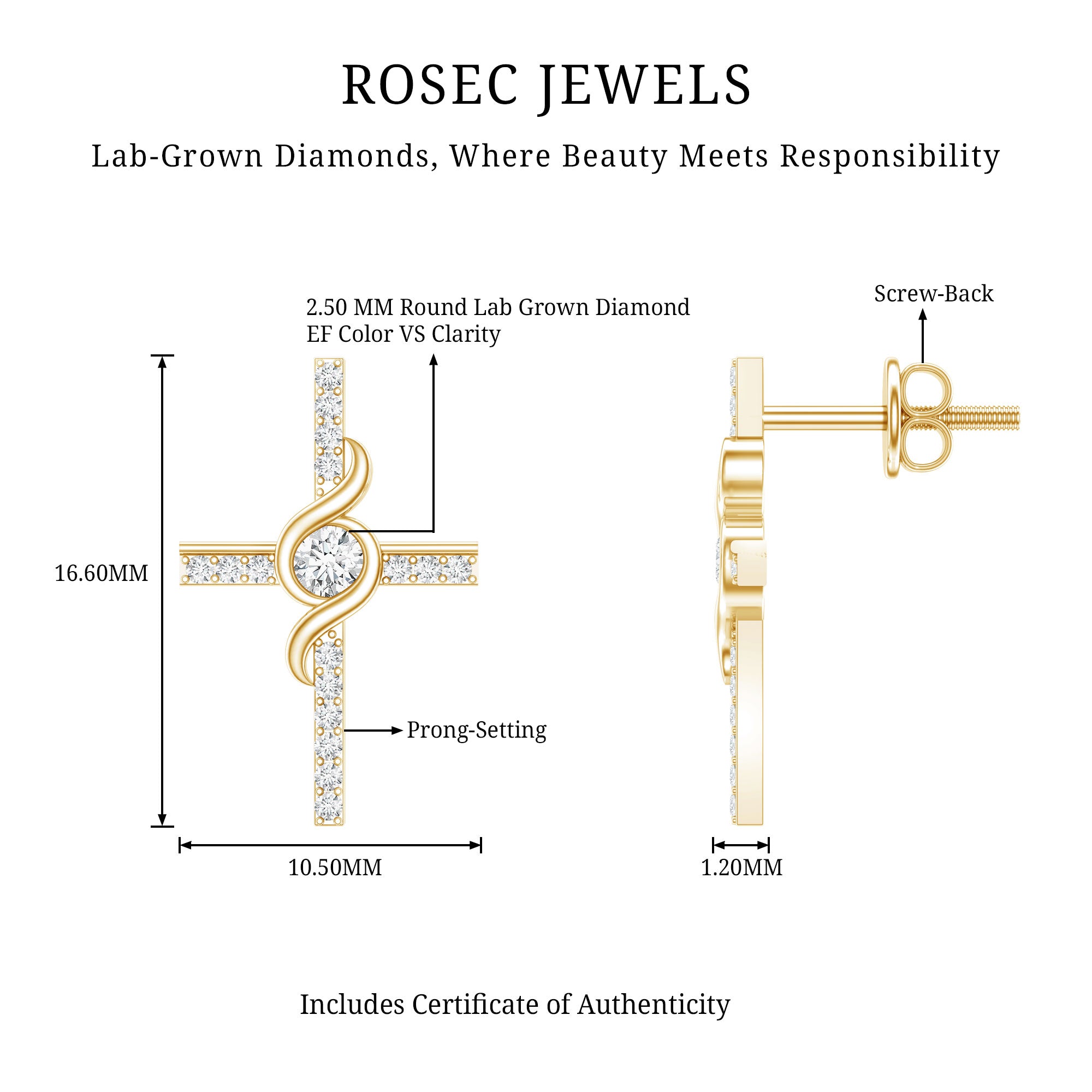 Certified Lab Grown Diamond Religious Cross Earrings Lab - ( EF-VS ) - Rosec Jewels
