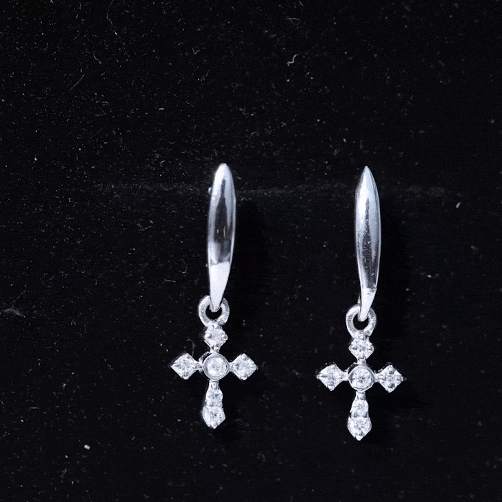 Lab Grown Diamond Cross Drop Earrings With Screw Back Lab - ( EF-VS ) - Rosec Jewels