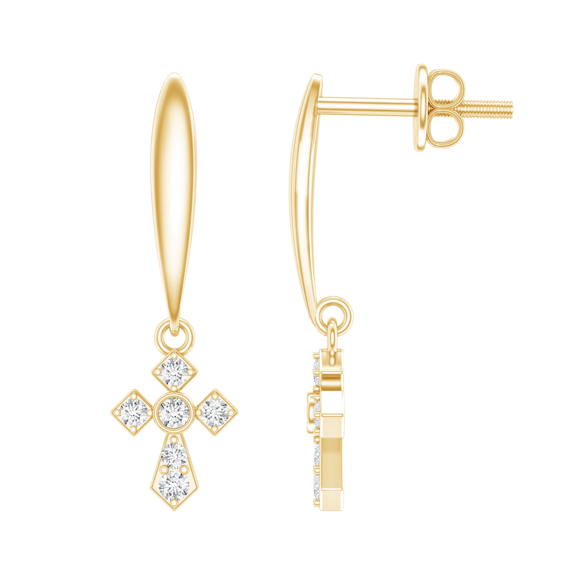 Lab Grown Diamond Cross Drop Earrings With Screw Back Lab - ( EF-VS ) - Rosec Jewels