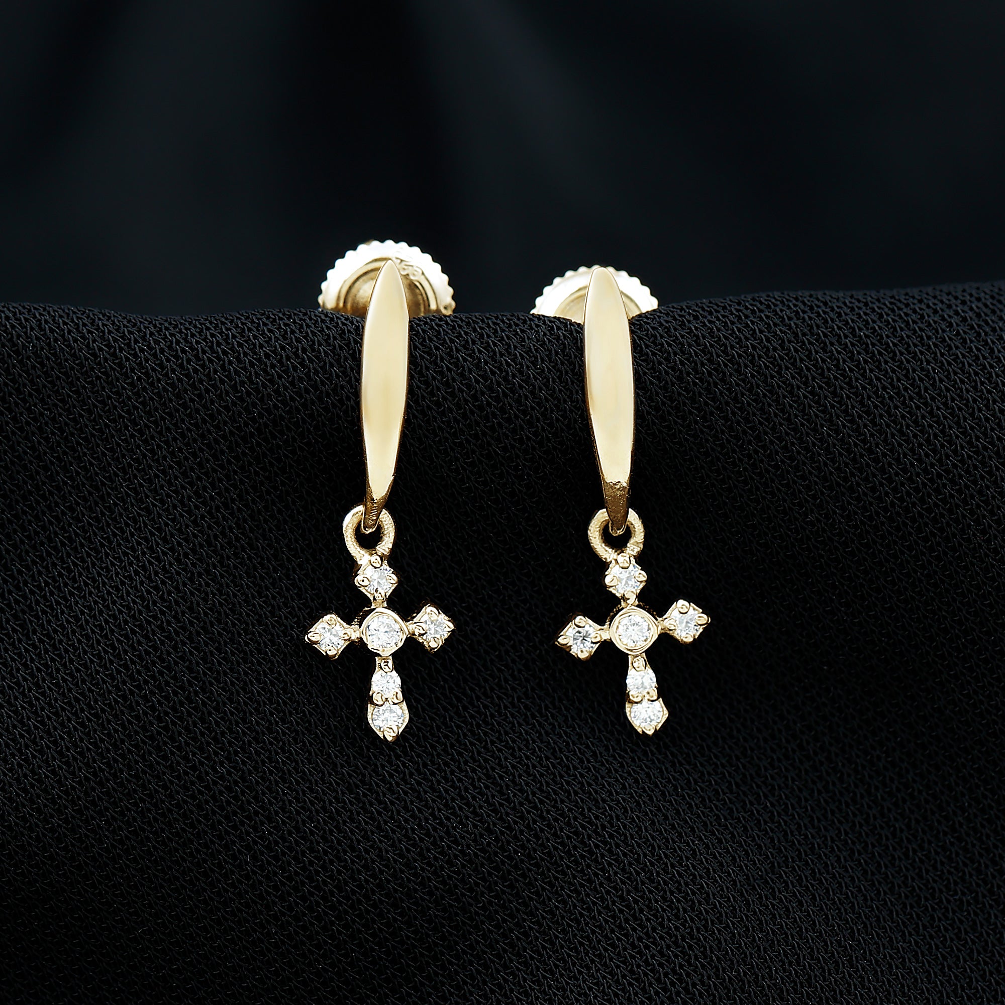 Lab Grown Diamond Cross Drop Earrings With Screw Back Lab - ( EF-VS ) - Rosec Jewels