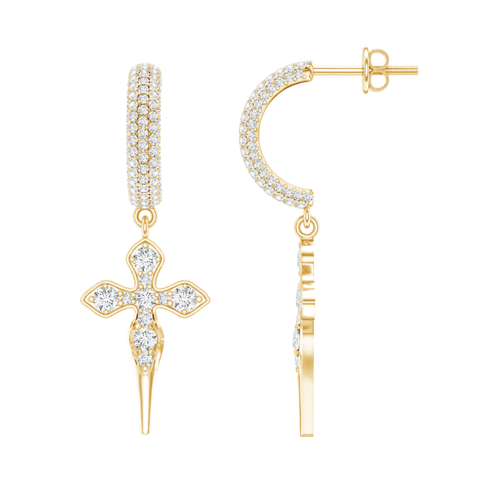 Lab Grown Diamond Designer Cross Earrings With Screw Back Lab - ( EF-VS ) - Rosec Jewels