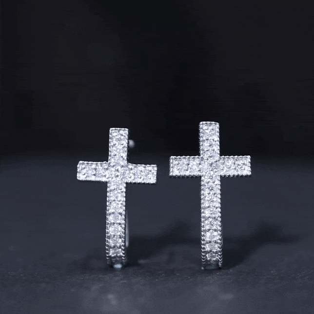 Lab Grown Diamond Religious Cross Earrings with Screw back Lab - ( EF-VS ) - Rosec Jewels