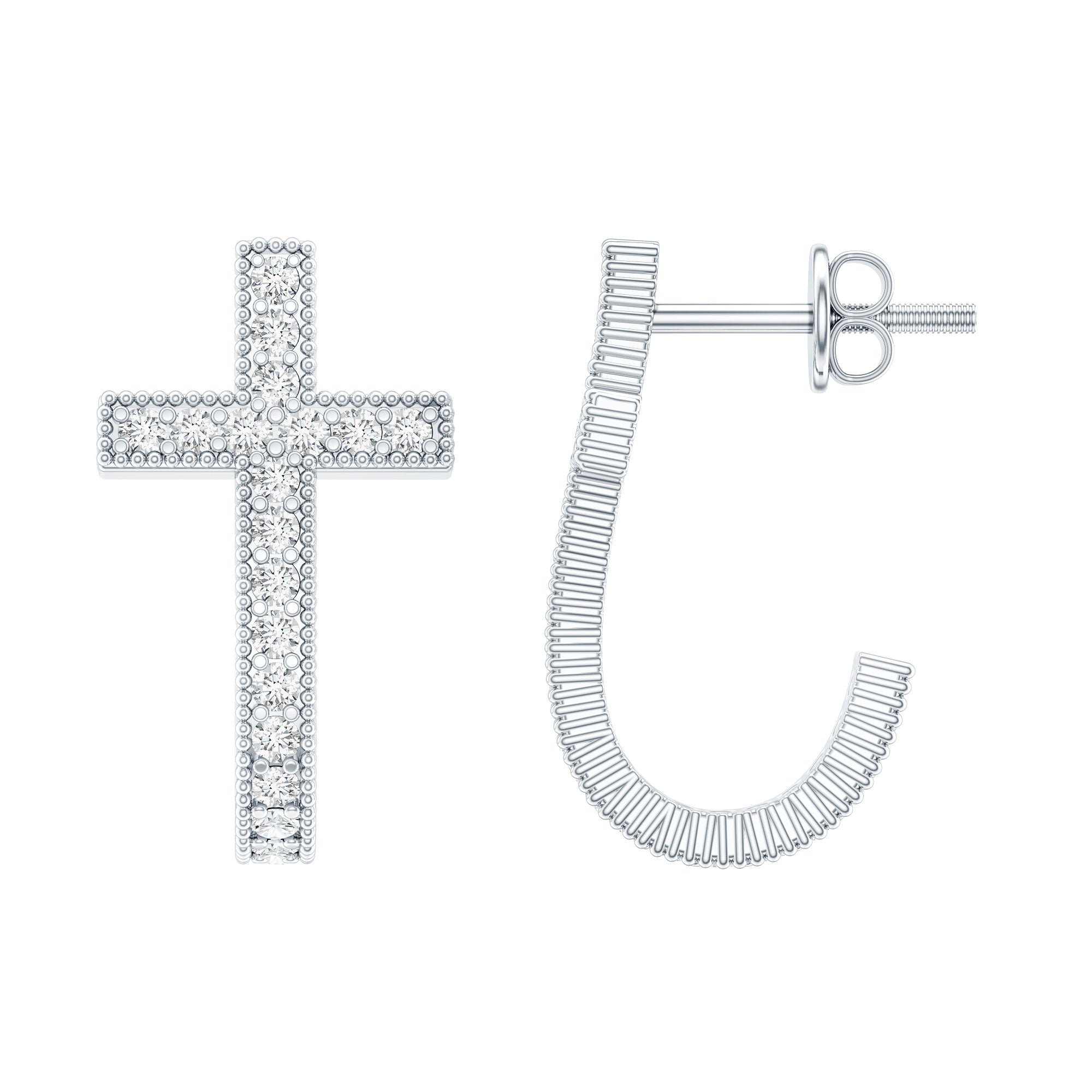 Lab Grown Diamond Religious Cross Earrings with Screw back Lab - ( EF-VS ) - Rosec Jewels