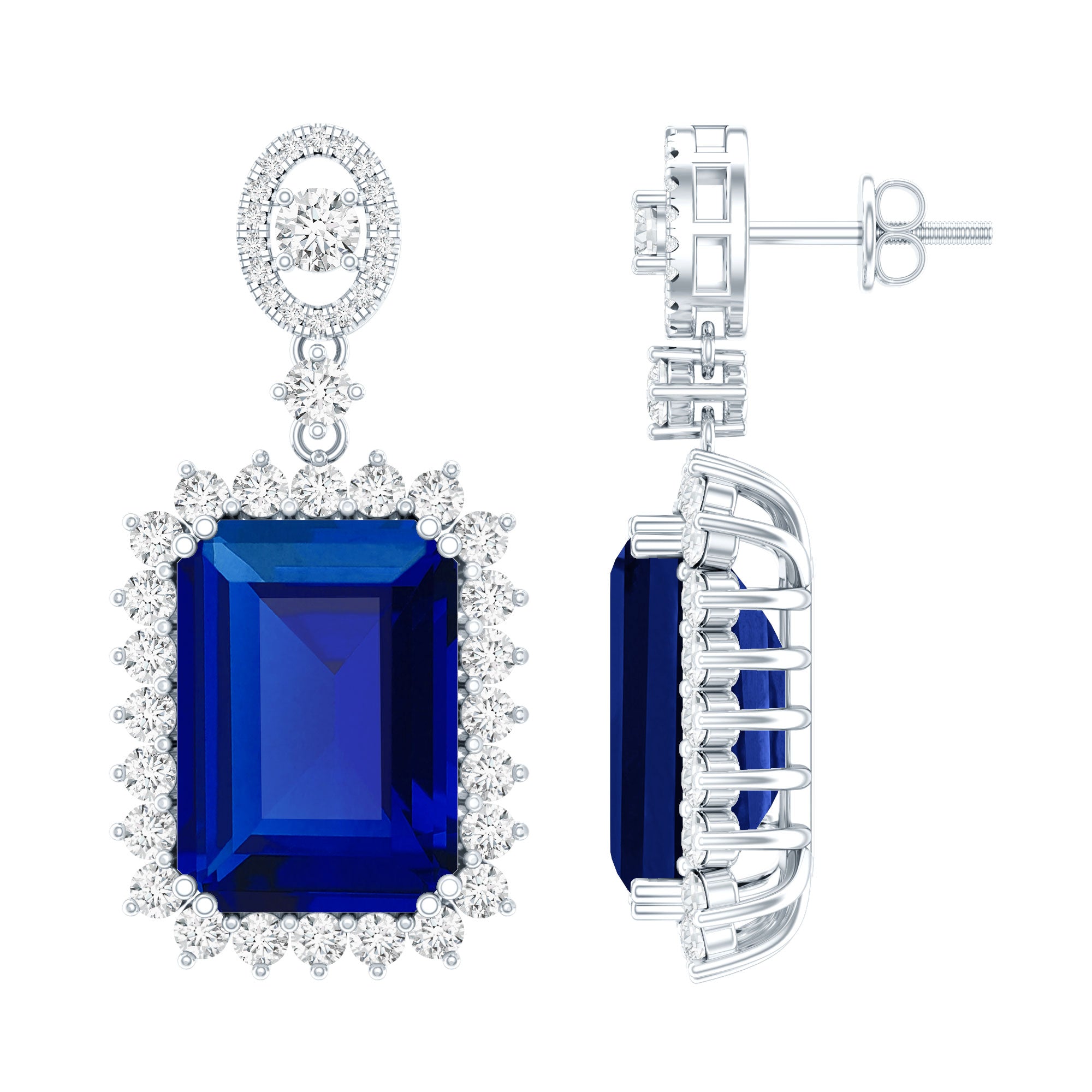 18 Carat Lab Blue Sapphire Wedding Dangle Earrings AAAA 92.5 Sterling Silver - Rosec Jewels