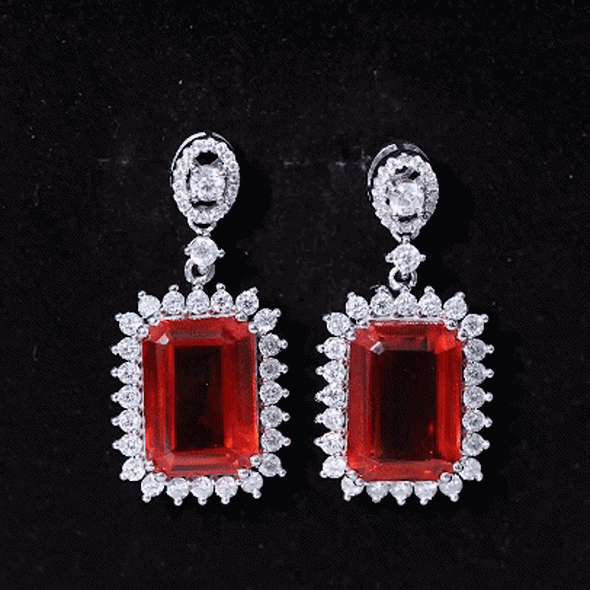 Certified 18 Carat Lab Grown Orange Sapphire Statement Earrings in Silver AAAA 92.5 Sterling Silver - Rosec Jewels