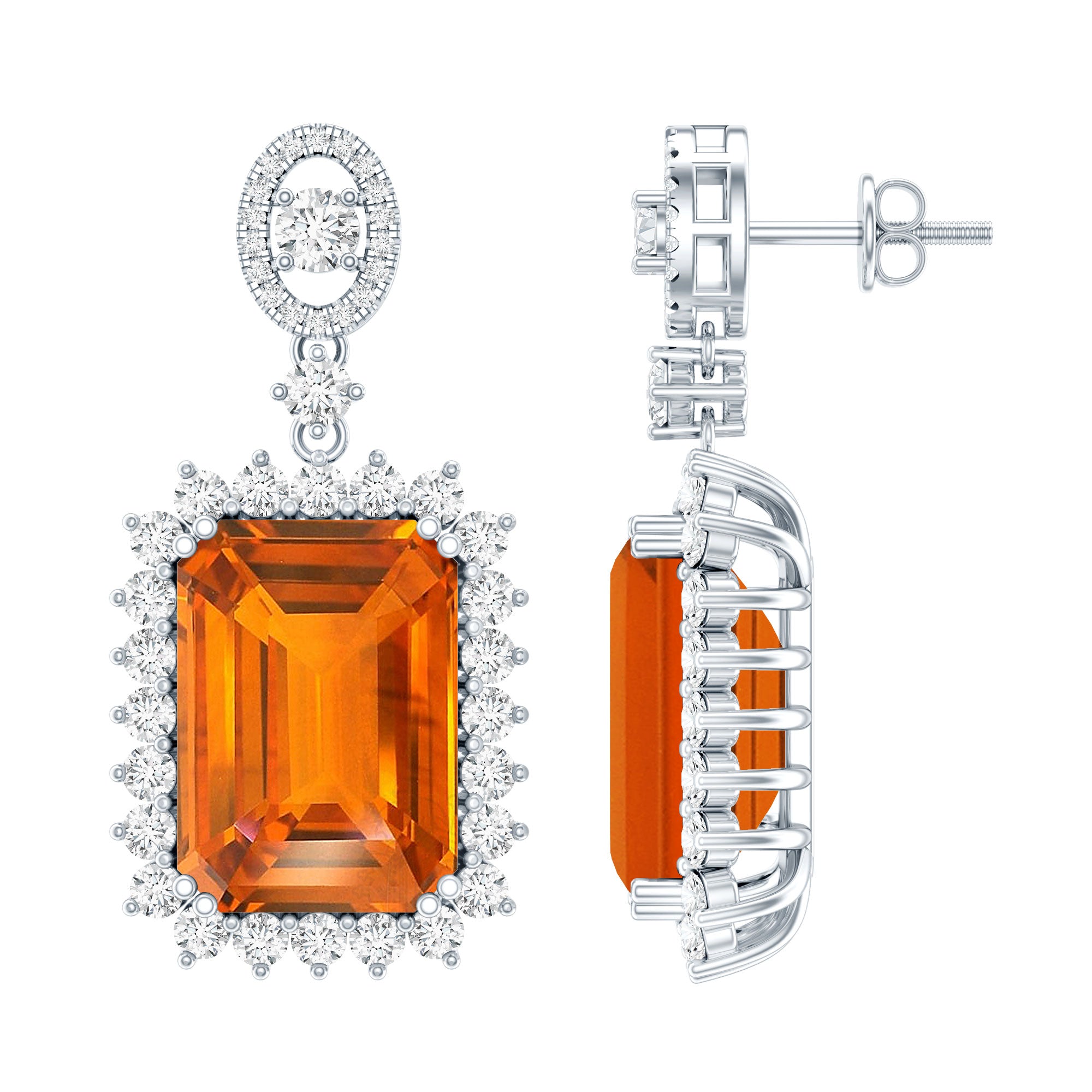Certified 18 Carat Lab Grown Orange Sapphire Statement Earrings in Silver AAAA 92.5 Sterling Silver - Rosec Jewels