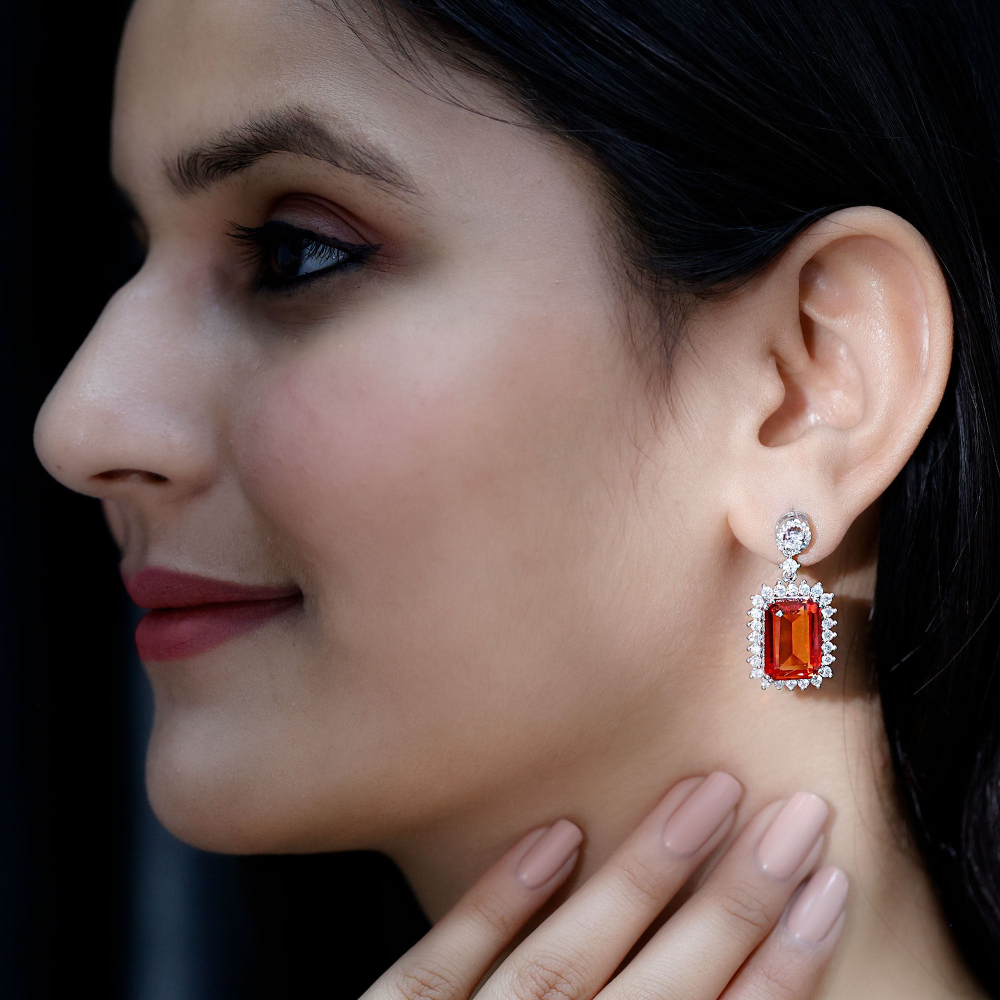 Certified 18 Carat Lab Grown Orange Sapphire Statement Earrings in Silver AAAA 92.5 Sterling Silver - Rosec Jewels