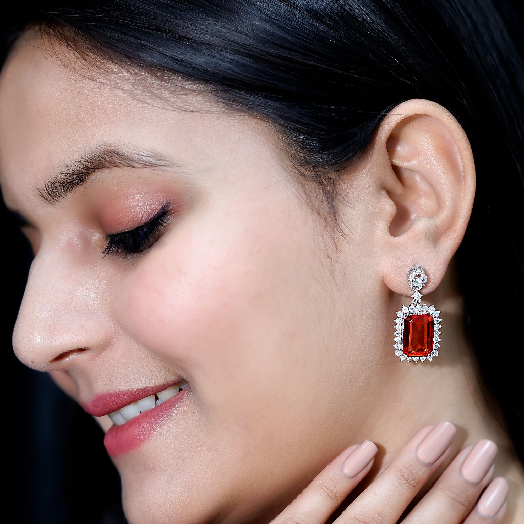 Certified 18 Carat Lab Grown Orange Sapphire Statement Earrings in Silver AAAA 92.5 Sterling Silver - Rosec Jewels