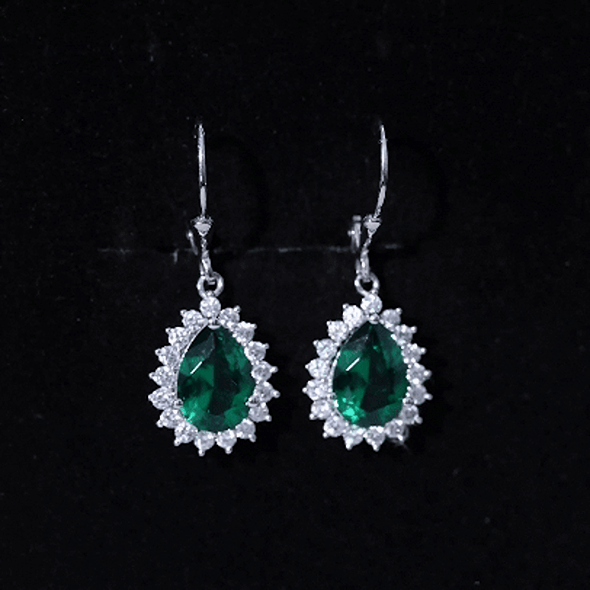 Certified Lab Grown Emerald Hoop Drop Earring in Silver AAAA 92.5 Sterling Silver - Rosec Jewels