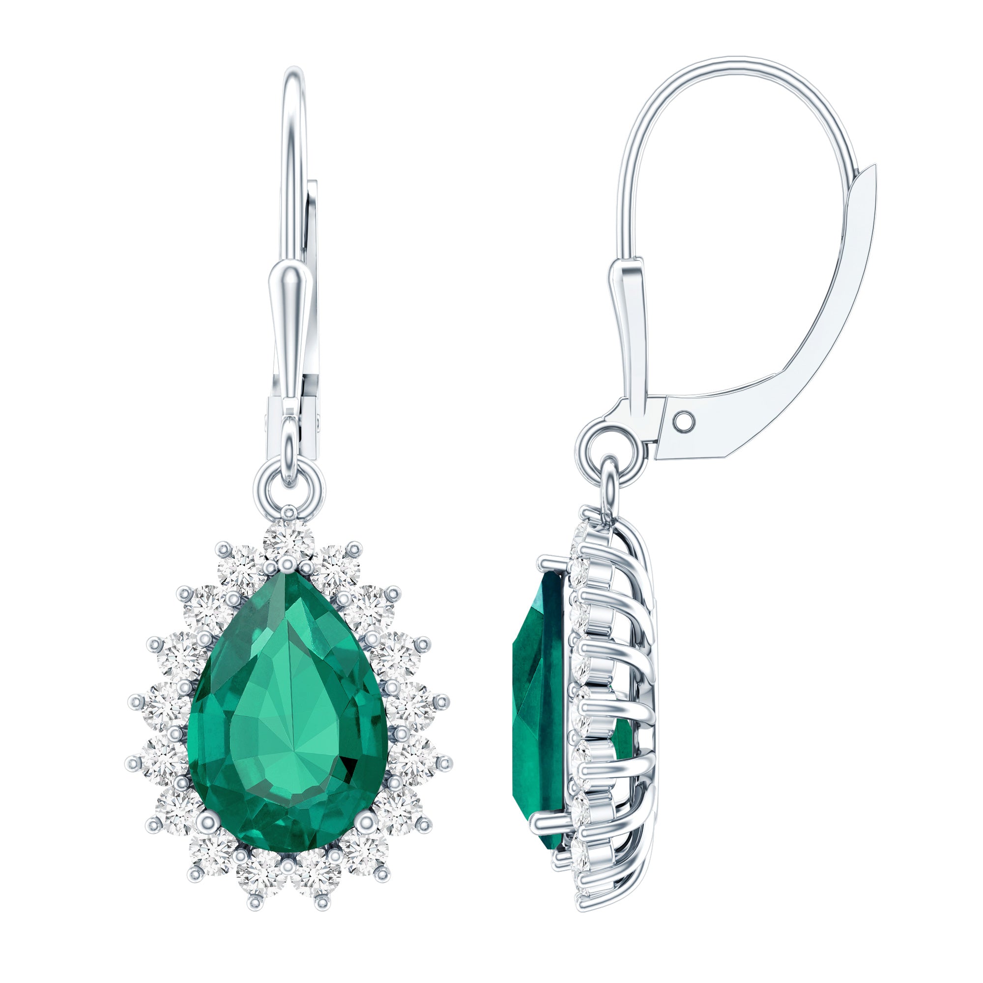 Certified Lab Grown Emerald Hoop Drop Earring in Silver AAAA 92.5 Sterling Silver - Rosec Jewels