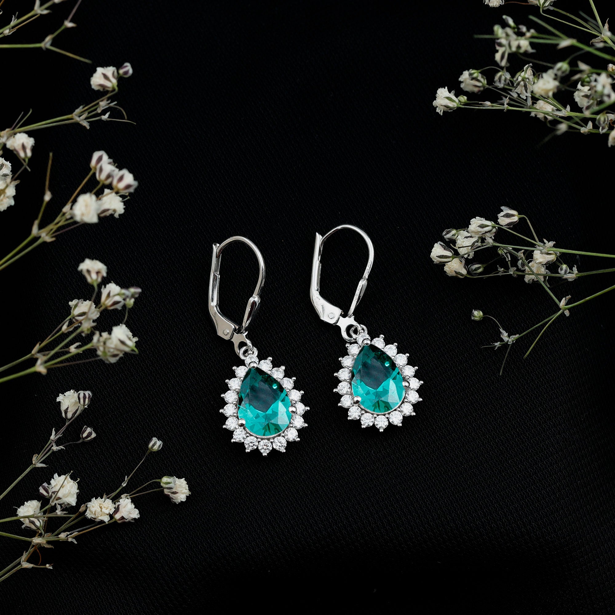 Certified Lab Grown Emerald Hoop Drop Earring in Silver AAAA 92.5 Sterling Silver - Rosec Jewels