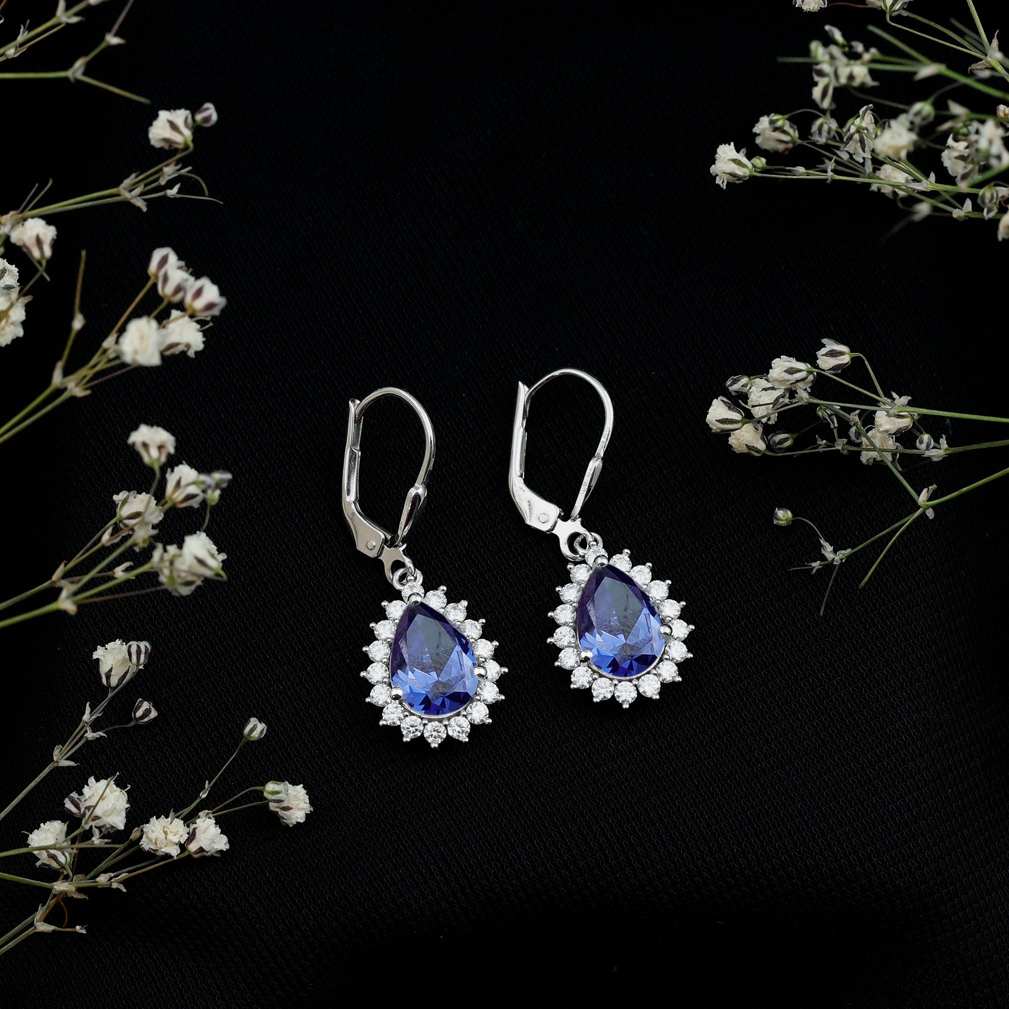 5 Carat Lab Grown Blue Sapphire Sterling Silver Drop Earrings AAAA 92.5 Sterling Silver - Rosec Jewels
