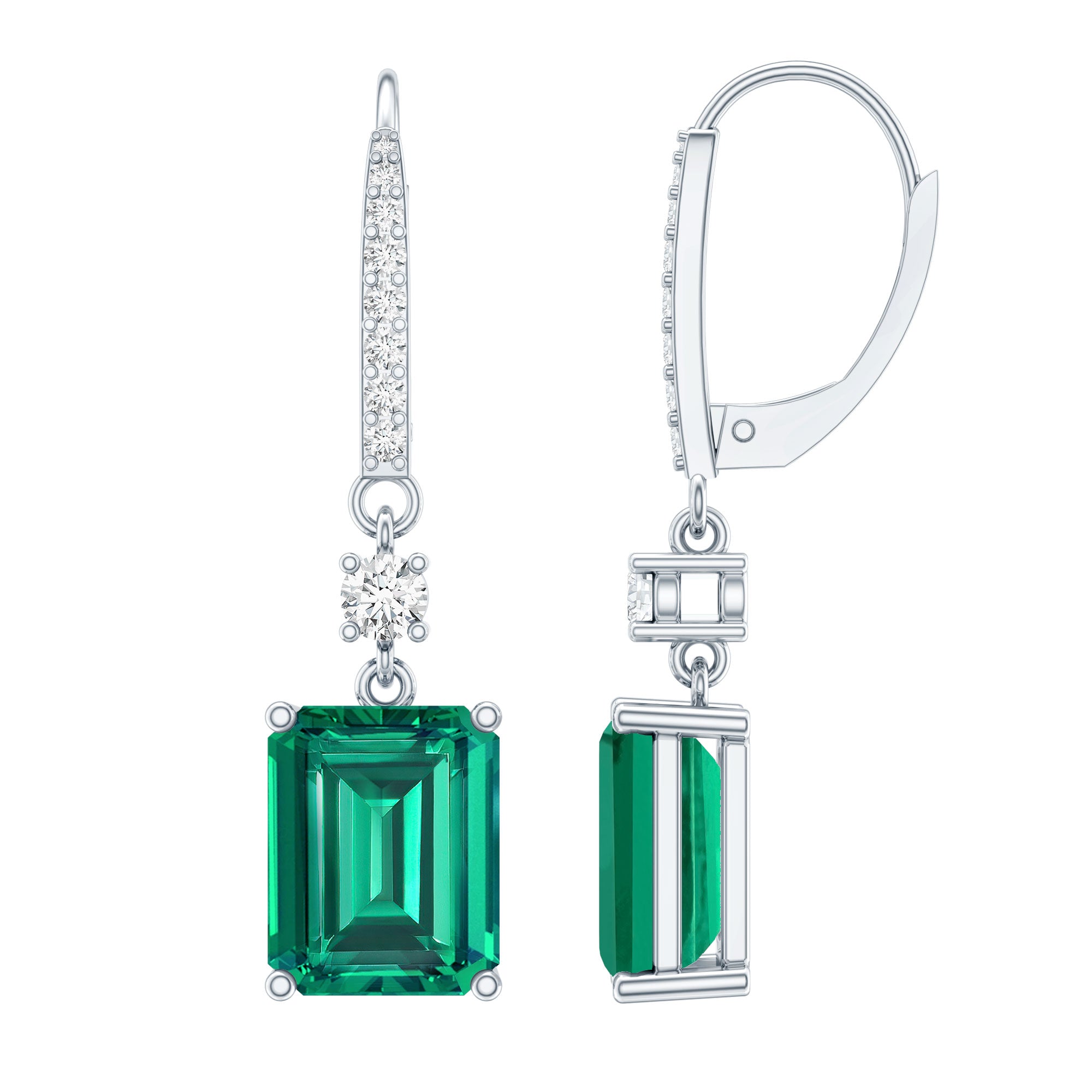 Sterling Silver 6.5 Carat Lab Grown Emerald Drop Earrings For Women AAAA 92.5 Sterling Silver - Rosec Jewels