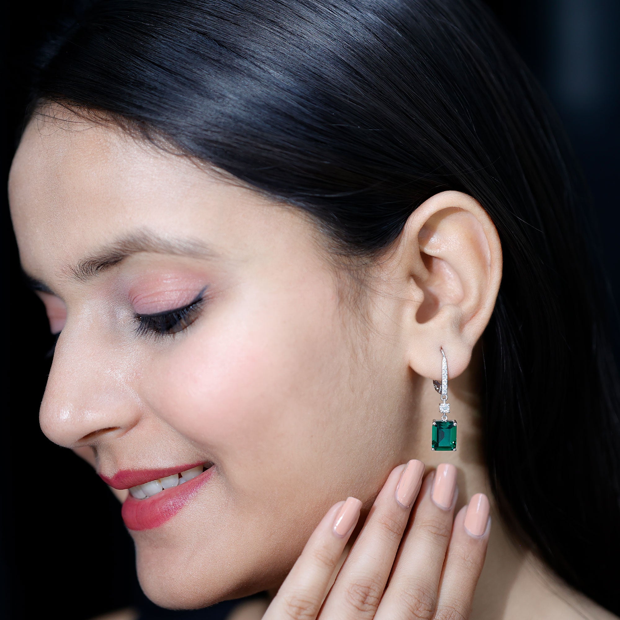 Sterling Silver 6.5 Carat Lab Grown Emerald Drop Earrings For Women AAAA 92.5 Sterling Silver - Rosec Jewels