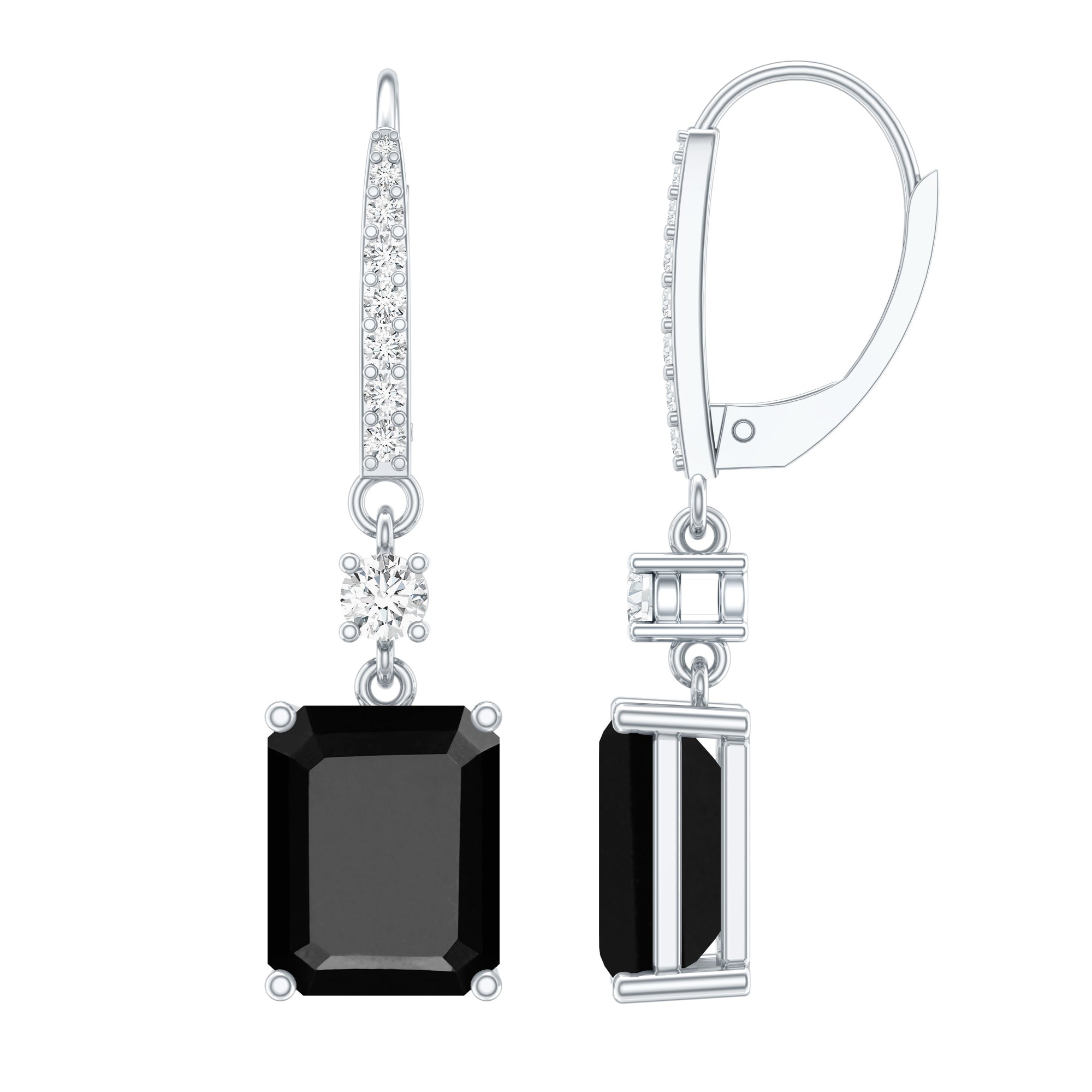 Certified 6 Carat Lab Grown Black Diamond Dangling Earrings AAAA ( Synthetic ) 92.5 Sterling Silver - Rosec Jewels