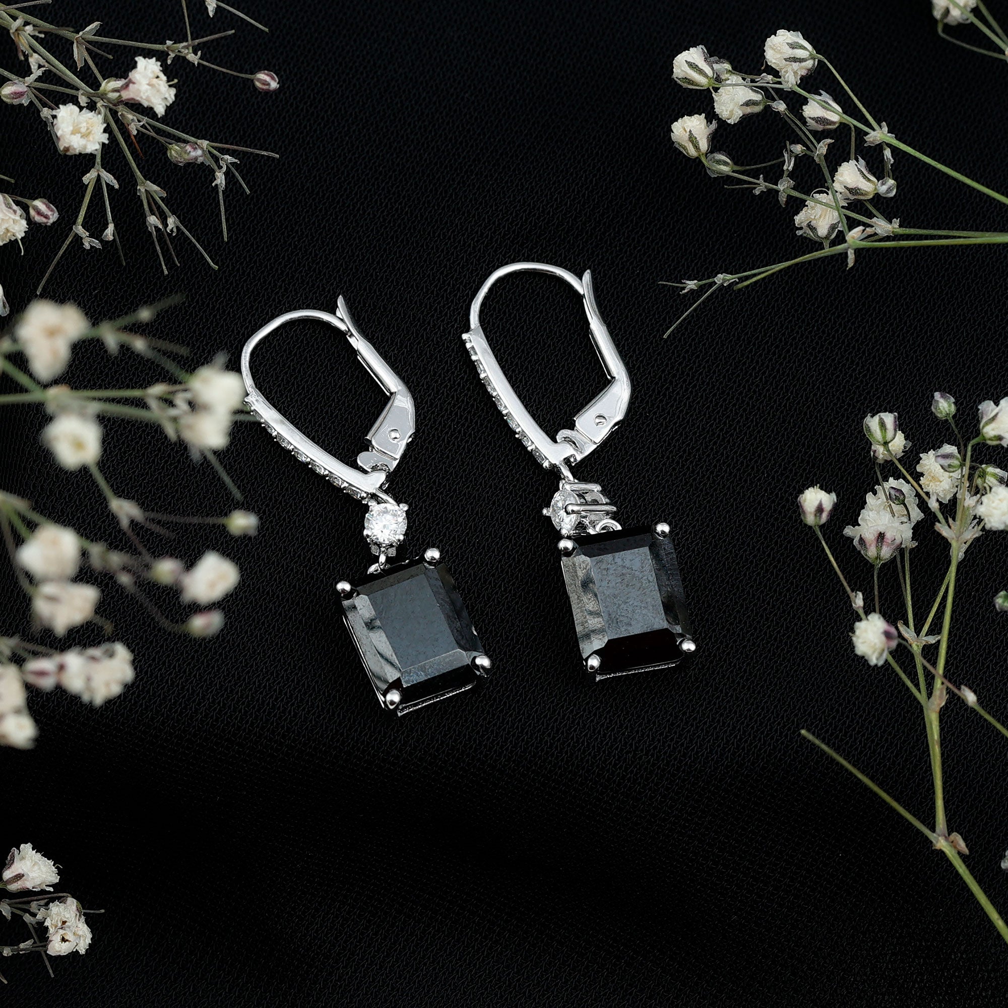Certified 6 Carat Lab Grown Black Diamond Dangling Earrings AAAA ( Synthetic ) 92.5 Sterling Silver - Rosec Jewels