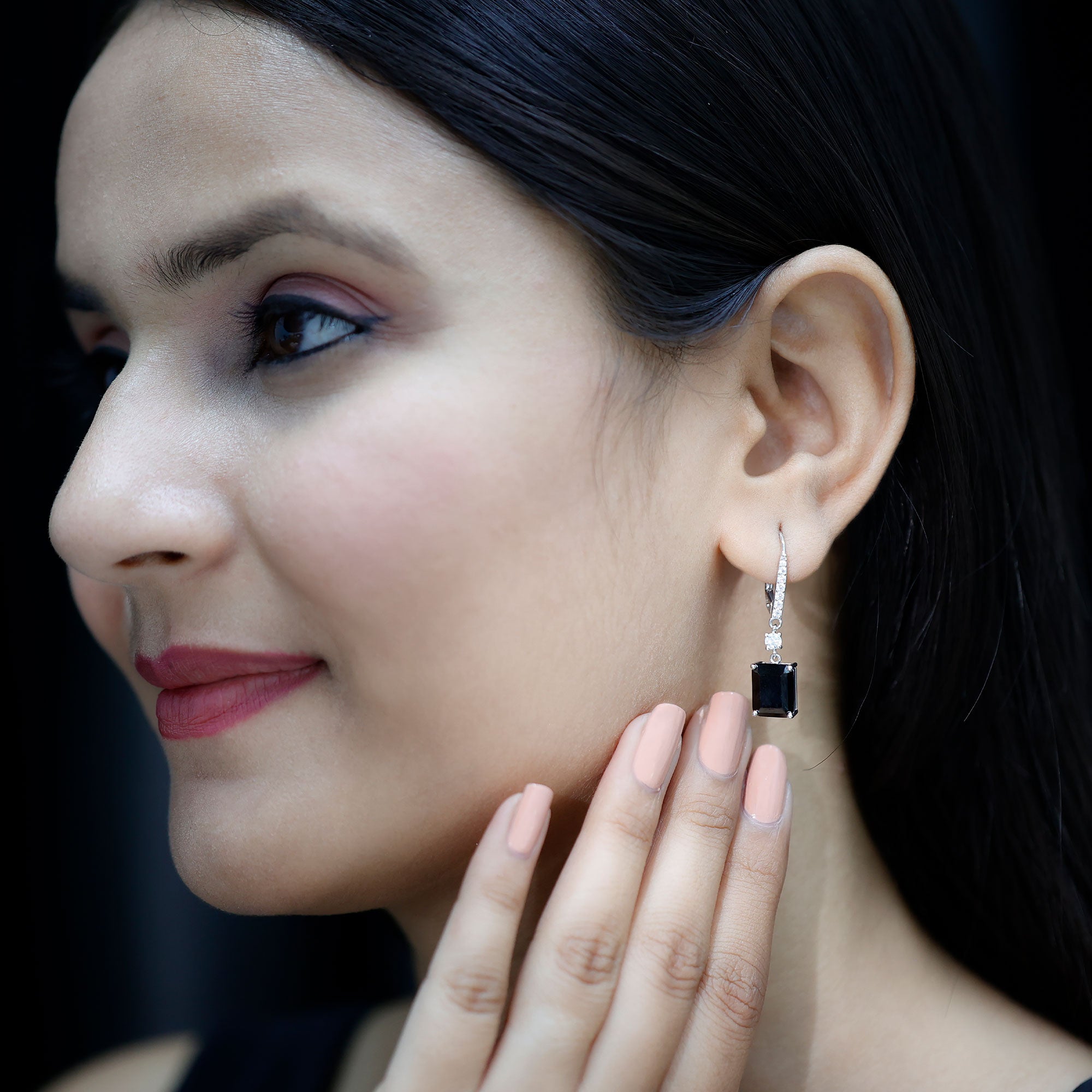Certified 6 Carat Lab Grown Black Diamond Dangling Earrings AAAA ( Synthetic ) 92.5 Sterling Silver - Rosec Jewels
