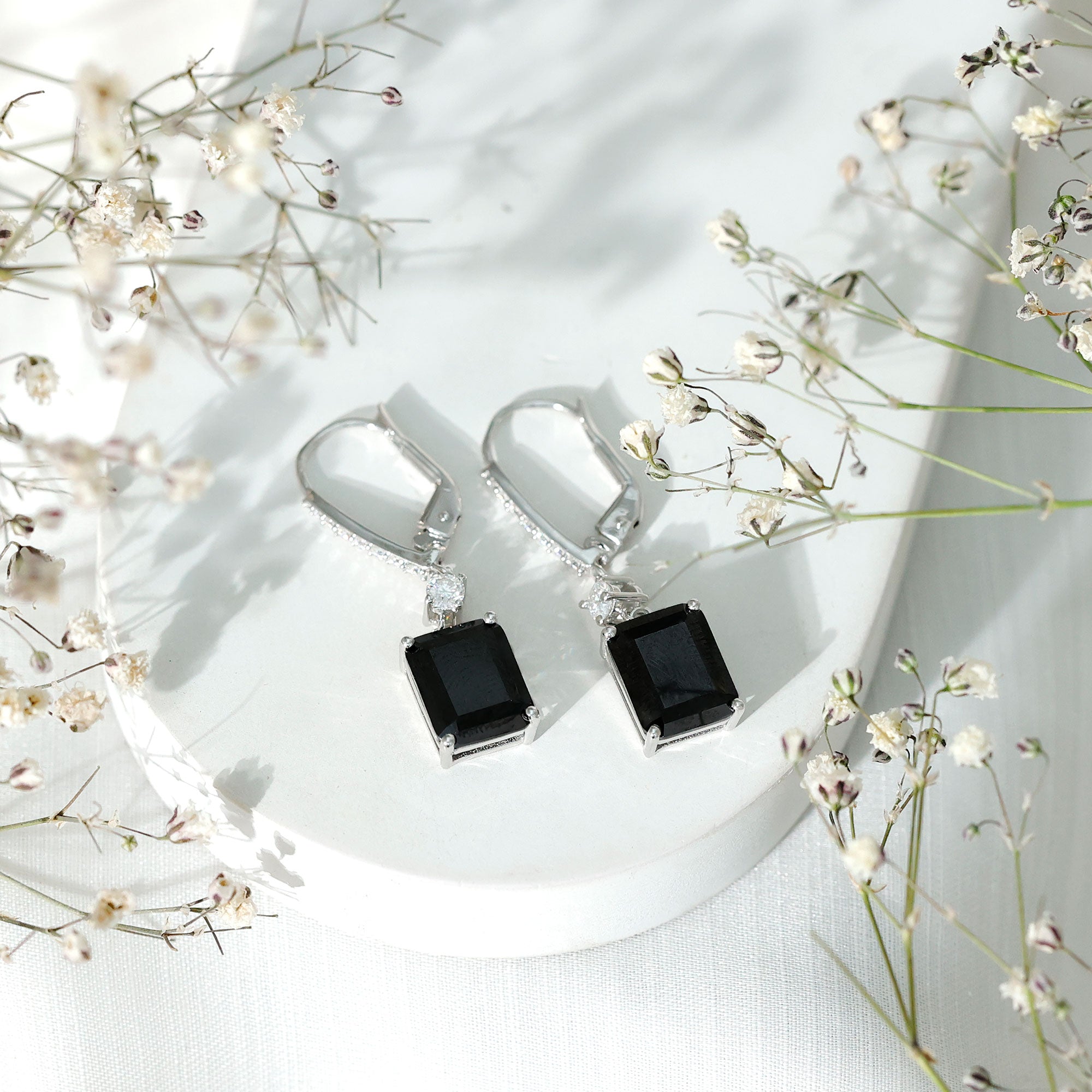 Certified 6 Carat Lab Grown Black Diamond Dangling Earrings AAAA ( Synthetic ) 92.5 Sterling Silver - Rosec Jewels