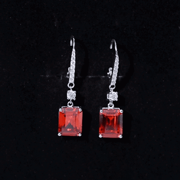 5.5 Carat Emerald Cut Lab Created Orange Sapphire Hoop Drop Earrings AAAA 92.5 Sterling Silver - Rosec Jewels