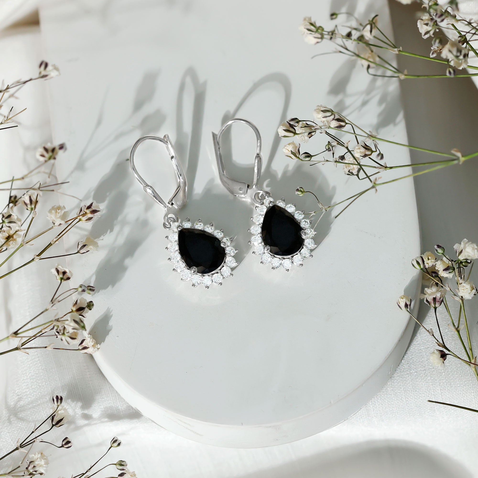 Certified 3.6 Carat Lab Grown Black Diamond Teardrop Dangle Earrings for Women AAAA ( Synthetic ) 92.5 Sterling Silver - Rosec Jewels