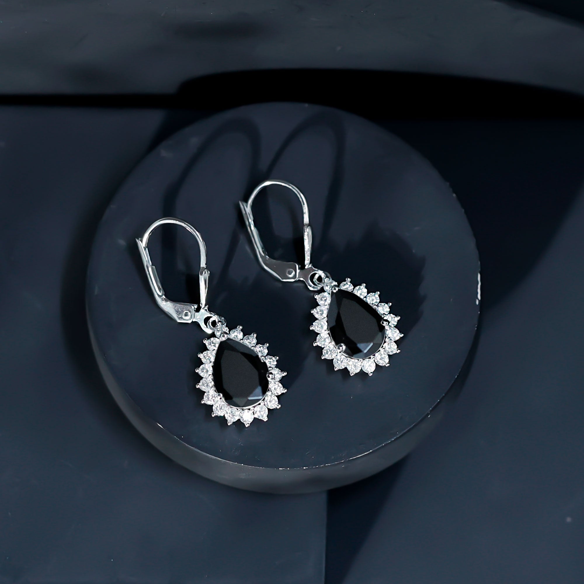 Certified 3.6 Carat Lab Grown Black Diamond Teardrop Dangle Earrings for Women AAAA ( Synthetic ) 92.5 Sterling Silver - Rosec Jewels